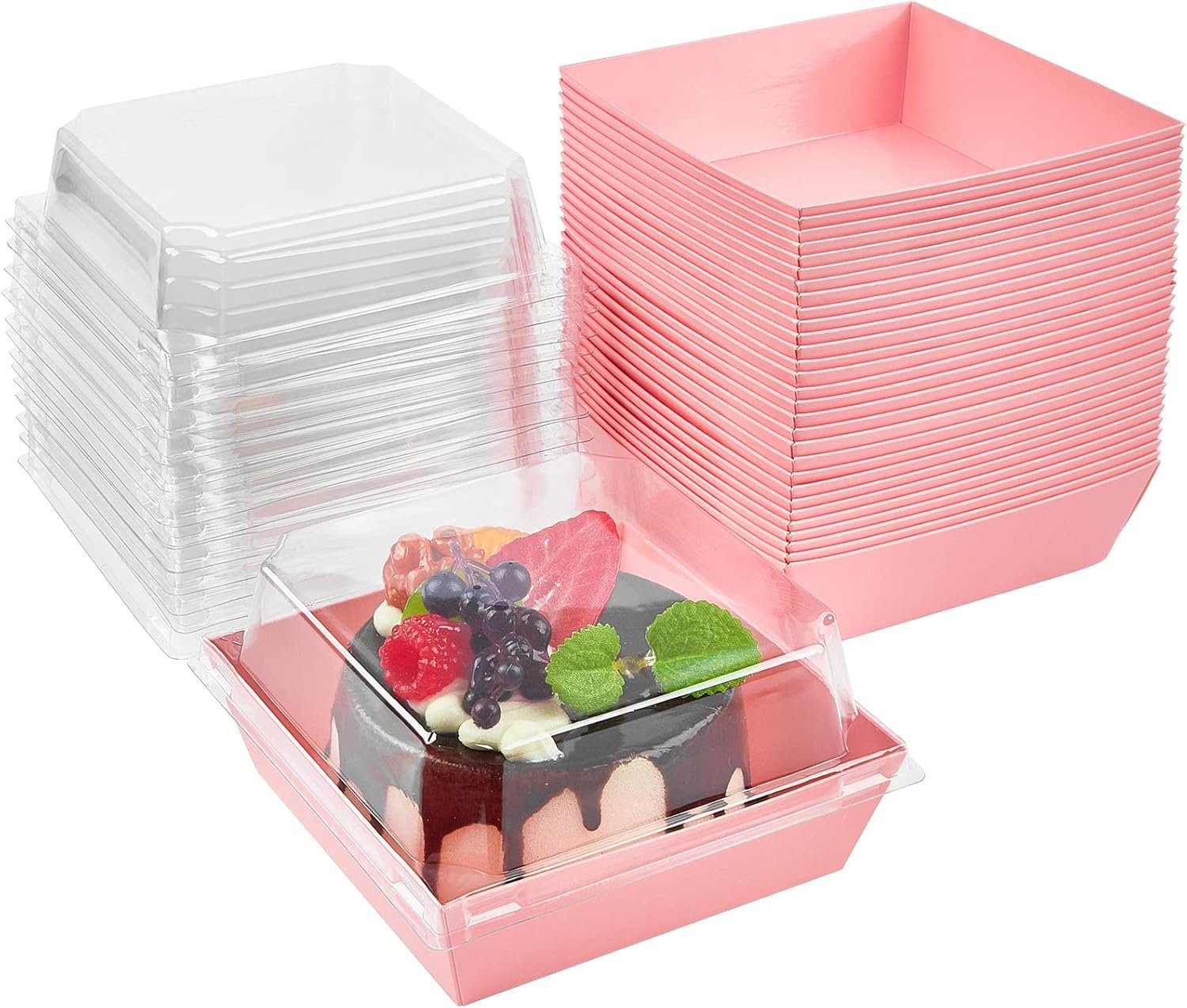 Cajas de Charcutería Desechables de 50 Pack con Tapa Transparente, 4 Pulgadas, para Postres como Galletas, Porciones de Pastel, Mini Pasteles y Fresas con Chocolate, Logo Personalizado, Ideal para Marca Blanca, Proveedor de Envases.