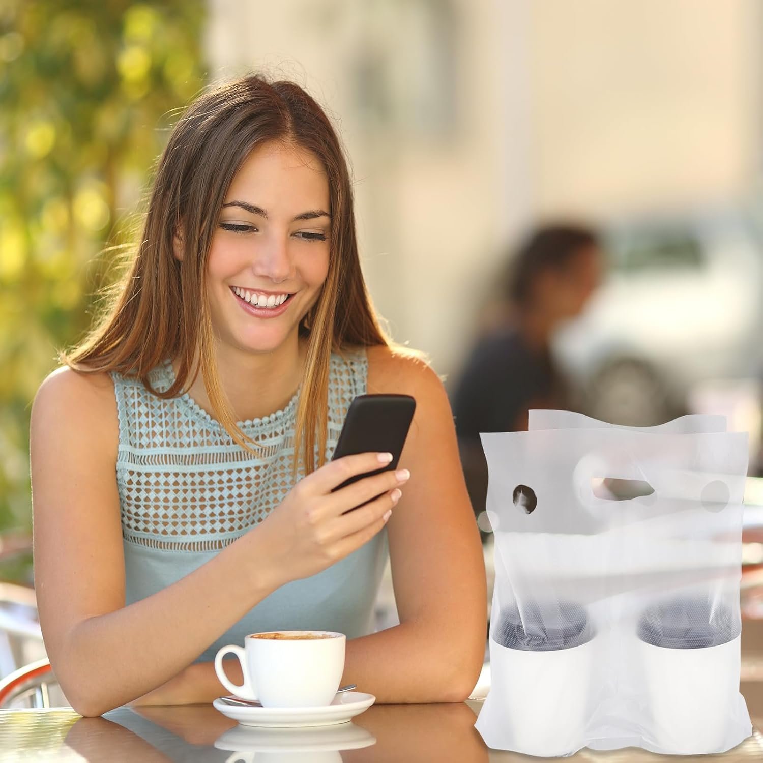 Bolsas de bebida con asa de 1000 unidades para transportar hasta 2 vasos, empaques de plástico transparente, ideales para entrega y comidas para llevar, con opción de Logo Personalizado, 11 x 12.2 pulgadas, fabricadas por Proveedor.