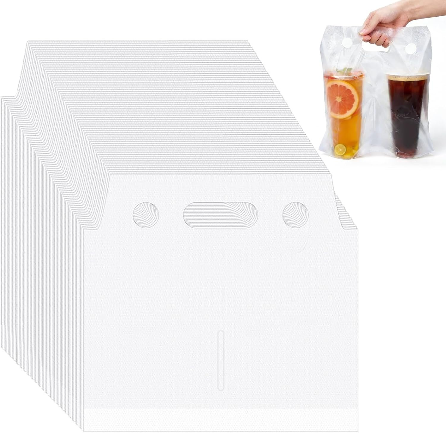 Bolsas de bebida con asa de 1000 unidades para transportar hasta 2 vasos, empaques de plástico transparente, ideales para entrega y comidas para llevar, con opción de Logo Personalizado, 11 x 12.2 pulgadas, fabricadas por Proveedor.