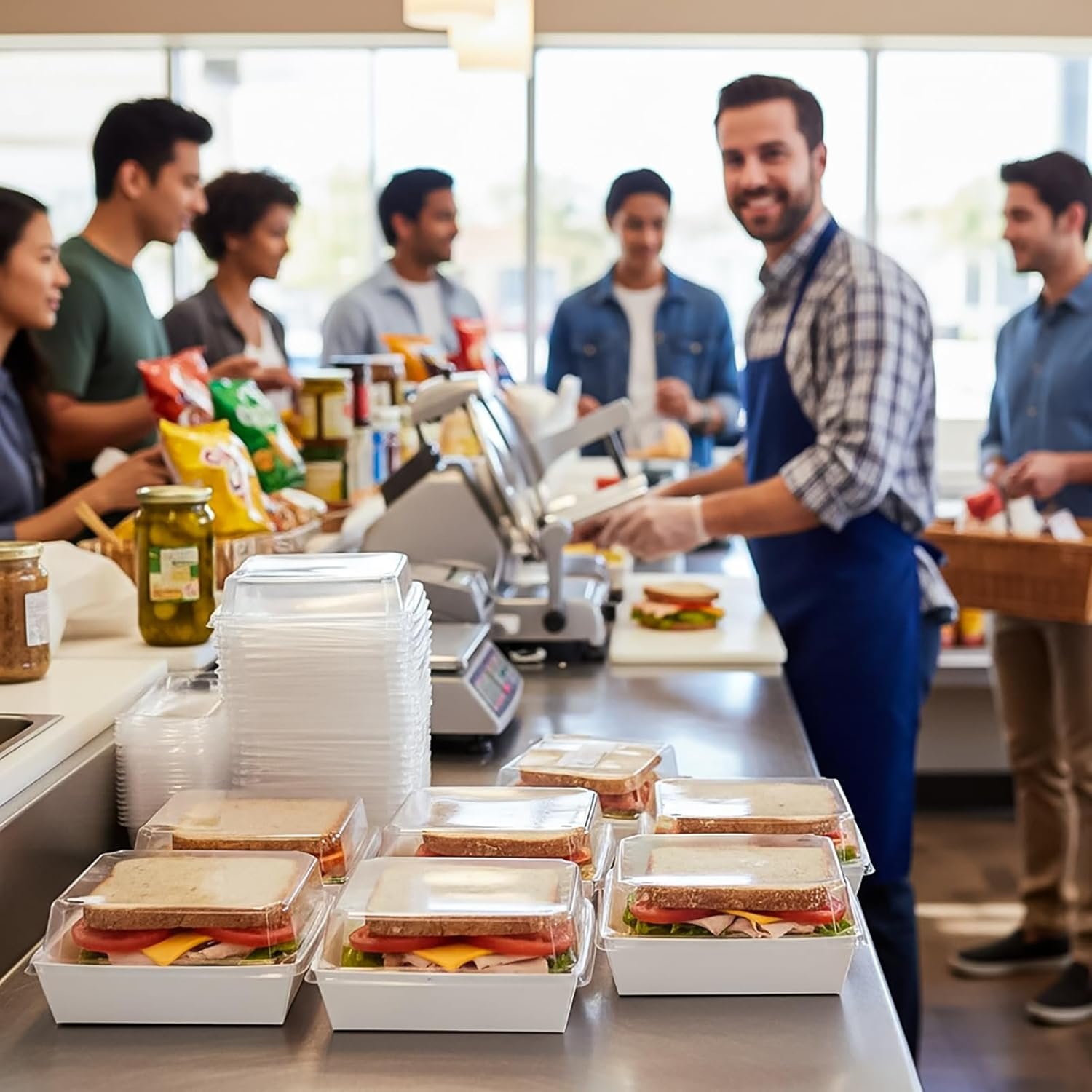 Logo Personalizado Set de 100 Cajas para Sándwich con Tapa Transparente, Cajas de Charcutería de Papel Blanco, Cajas para Tartas de 5