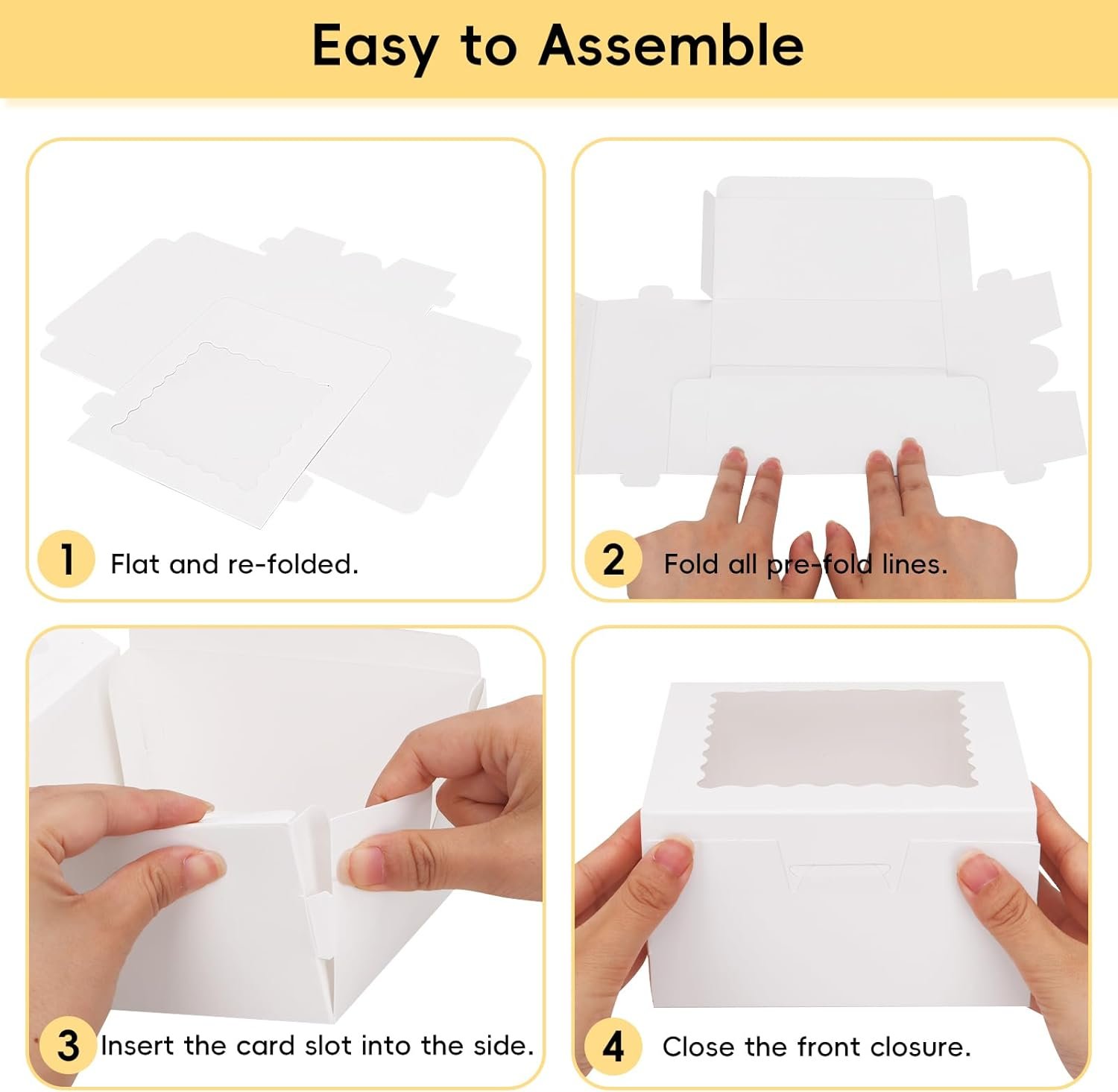 Caja de galletas personalizable de 16 piezas con ventana, 6x6x3 pulgadas, ideal para treats, fresas cubiertas de chocolate, cupcakes y pasteles, con stickers, ideal para fabricantes.