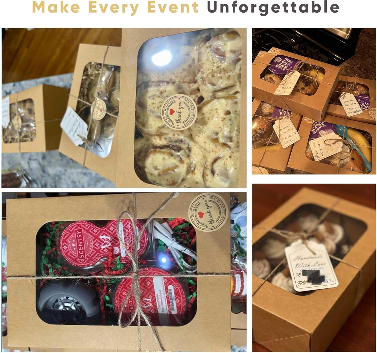 Logo Personalizado: Cajas de Galletas de 30 Piezas con Ventana para Regalos – 9x6x3 Pulgadas, Contenedores Pequeños para Dulces, Postres, Fresas, Cupcakes, Pasteles, Charcutería, Productos de Panadería (Marrón) - Proveedor.