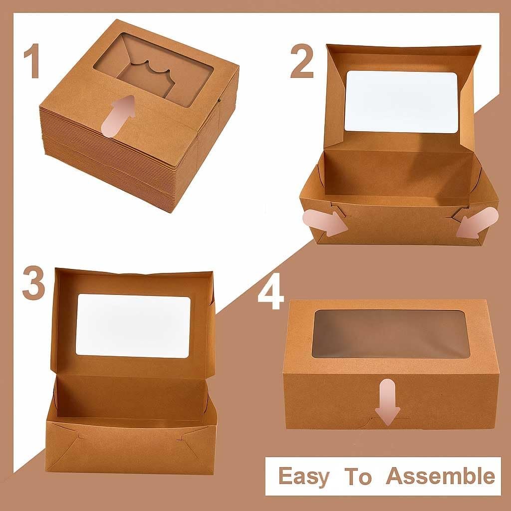 Logo Personalizado: Cajas de Galletas de 30 Piezas con Ventana para Regalos – 9x6x3 Pulgadas, Contenedores Pequeños para Dulces, Postres, Fresas, Cupcakes, Pasteles, Charcutería, Productos de Panadería (Marrón) - Proveedor.