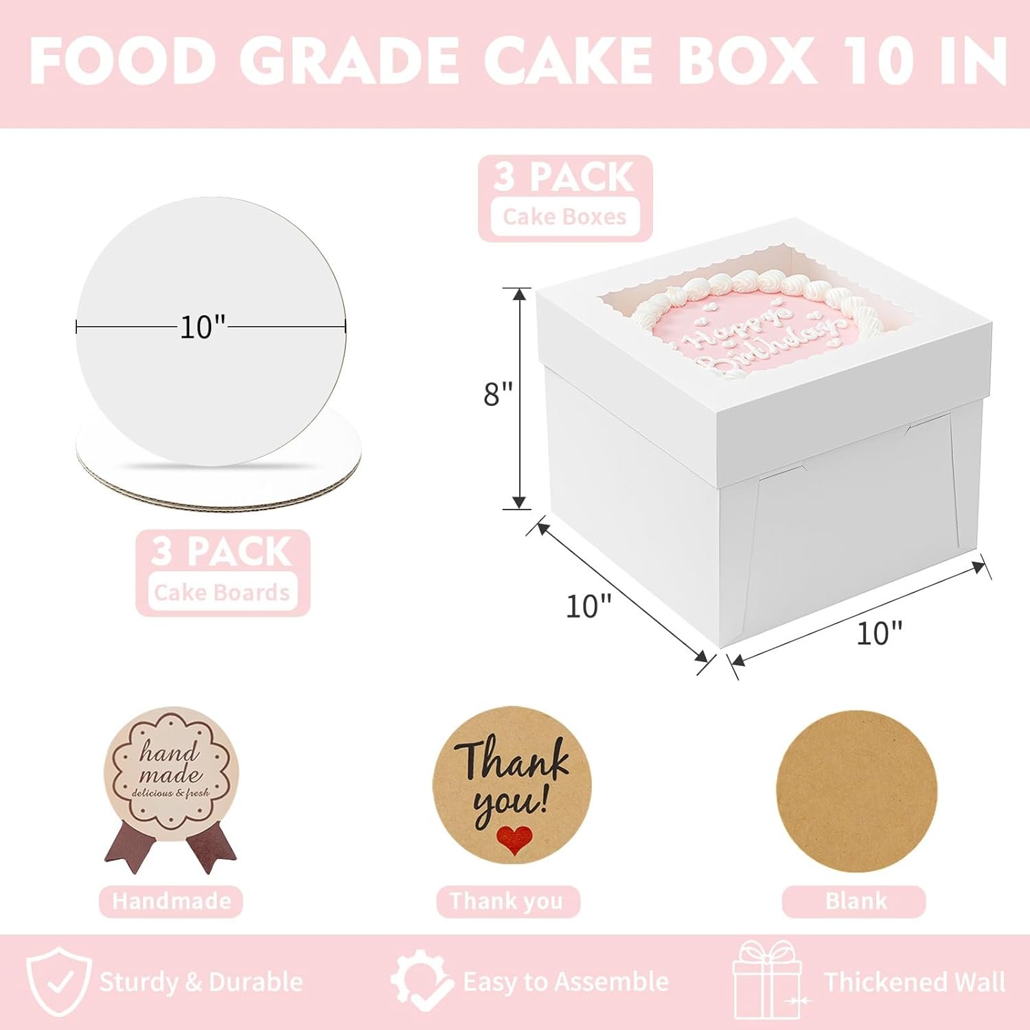Caja de Pastel 3 Pack con Logo Personalizado, Caja de Pastel de 10x10x8 Pulgadas con Tableros para Pasteles, Cajas de Panadería Blancas con Ventana, Contenedores Desechables para Pastel, Donas, Tartas, Galletas, Marca Blanca de Fábrica para Bodas, Cumpleaños y Fiestas. Caja de Pastel 3 Pack con Logo Personalizado, Caja de Pastel de 10x10x8 Pulgadas con Tableros para Pasteles, Cajas de Panadería Blancas con Ventana, Contenedores Desechables para Pastel, Donas, Tartas, Galletas, Marca Blanca de Fábrica para Bodas, Cumpleaños y Fiestas.