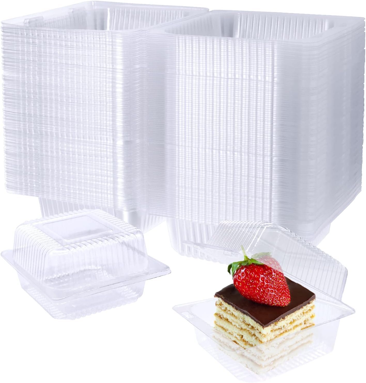Logo Personalizado Contenedor de Plástico Transparente Cuadrado de 100 Paquetes, Envases Desechables con Tapa Transparente para Postres, Porción de Pasteles, Ensaladas y Postres (5.1"x 4.7"x 2.8"), Fabricante de Envases para Comida para Marca Blanca