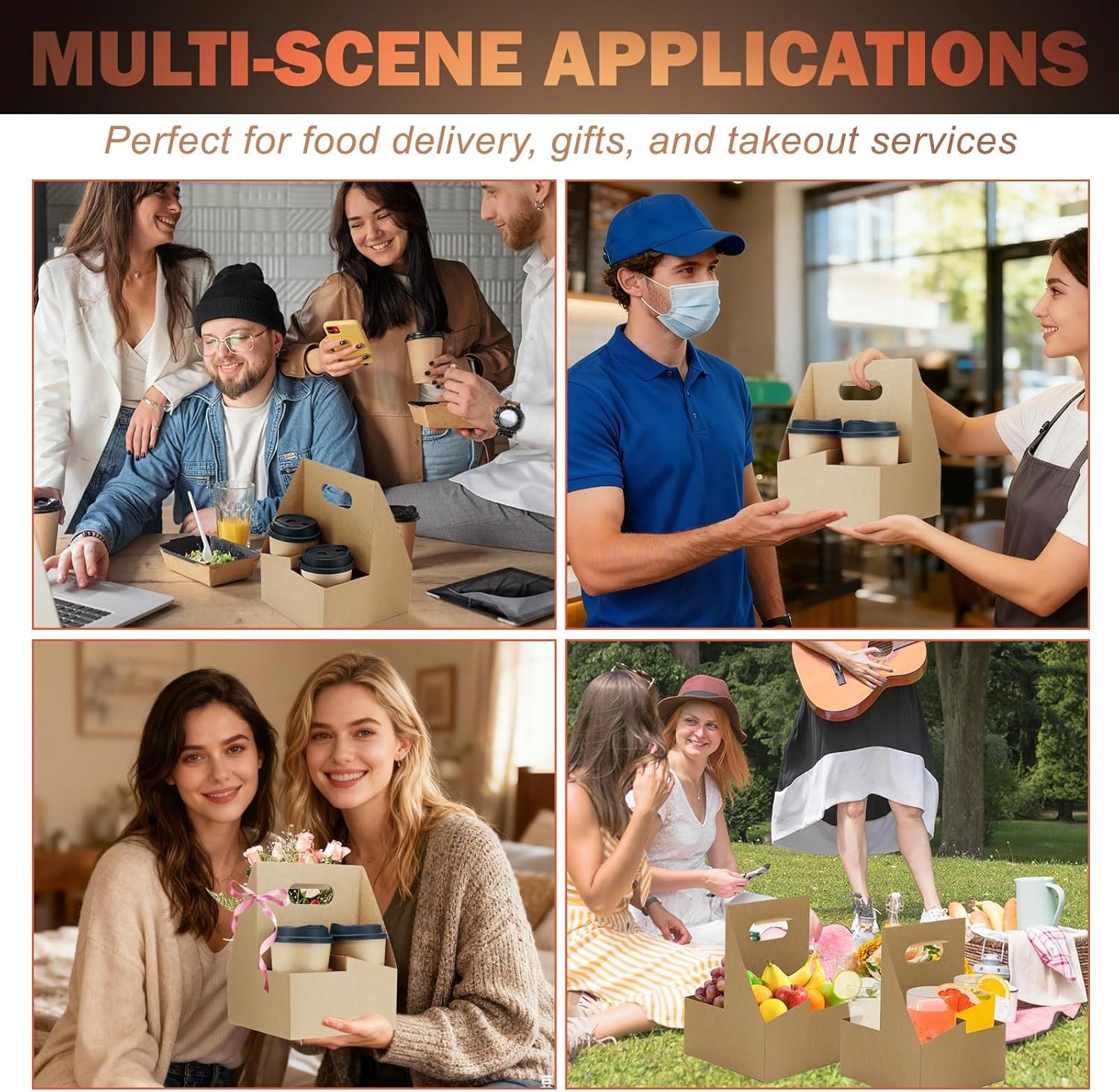 Logo Personalizado Porta Bebidas de Cartón para 4 Tazas con Asa, 30 Piezas Soporte Desechable para Comida para Llevar, Capacidad de 12oz a 32oz, Ideal para Bebidas Calientes y Frías, Fábrica de Soluciones de Empaque Logo Personalizado Porta Bebidas de Cartón para 4 Tazas con Asa, 30 Piezas Soporte Desechable para Comida para Llevar, Capacidad de 12oz a 32oz, Ideal para Bebidas Calientes y Frías, Fábrica de Soluciones de Empaque