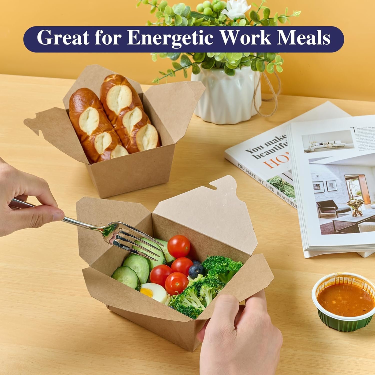 Contenedores de comida para llevar de 27 oz, cajas kraft marrón resistentes a grasas, personalización de logo, ideales para restaurantes, oficinas, picnics y hogares, marca blanca de calidad de fábrica.