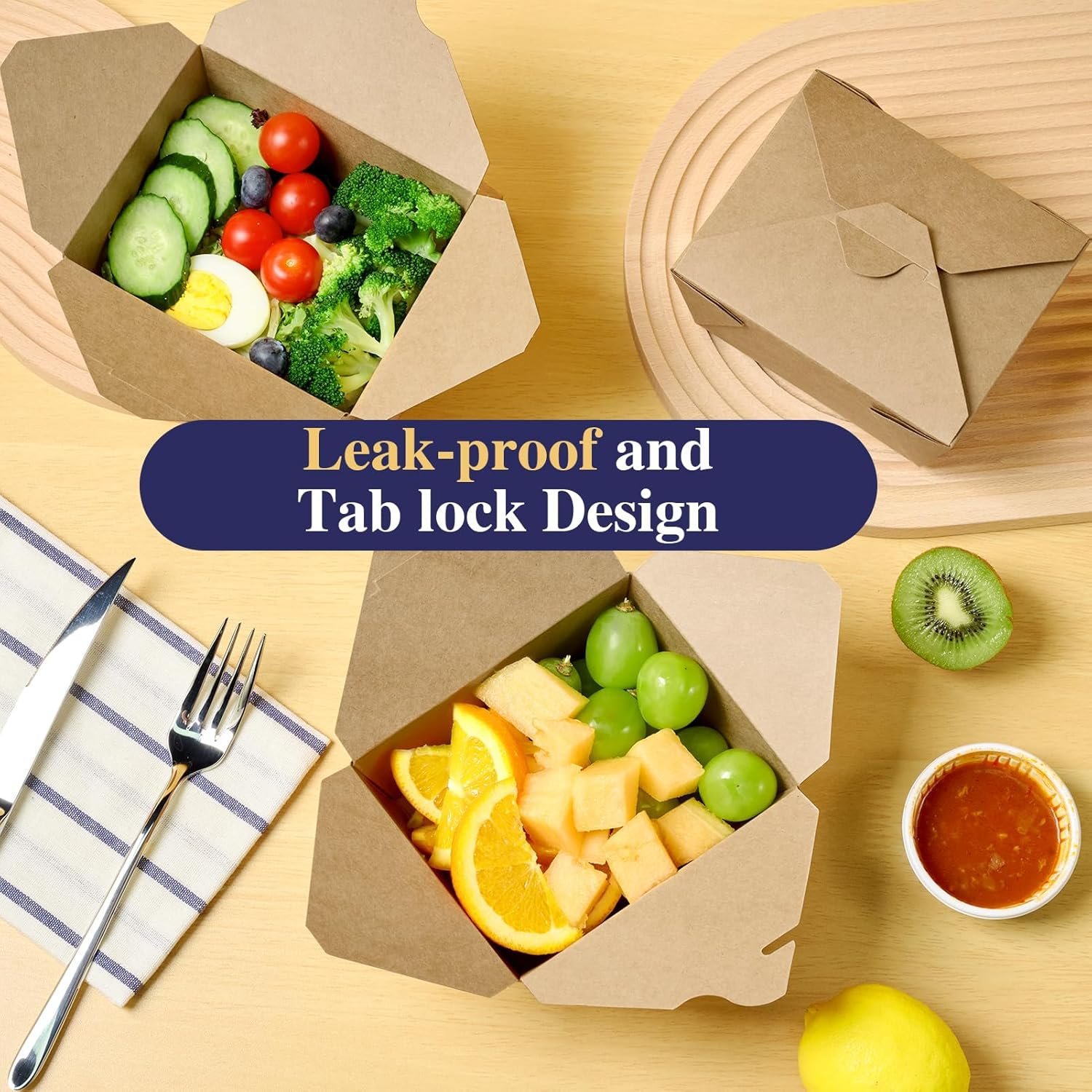 Contenedores de comida para llevar de 27 oz, cajas kraft marrón resistentes a grasas, personalización de logo, ideales para restaurantes, oficinas, picnics y hogares, marca blanca de calidad de fábrica.