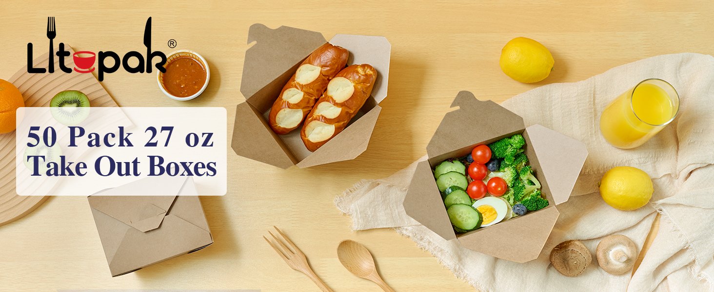Contenedores de comida para llevar de 27 oz, cajas kraft marrón resistentes a grasas, personalización de logo, ideales para restaurantes, oficinas, picnics y hogares, marca blanca de calidad de fábrica.