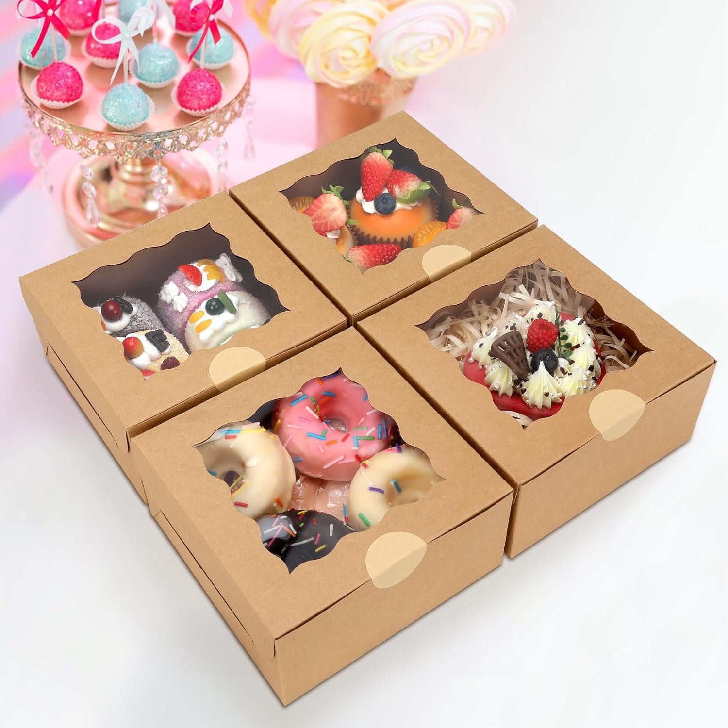 60 cajas de repostería con ventana, 6 x 6 x 3 pulgadas, para galletas y productos horneados, Marca Blanca, ideal para negocios, Fabricante.