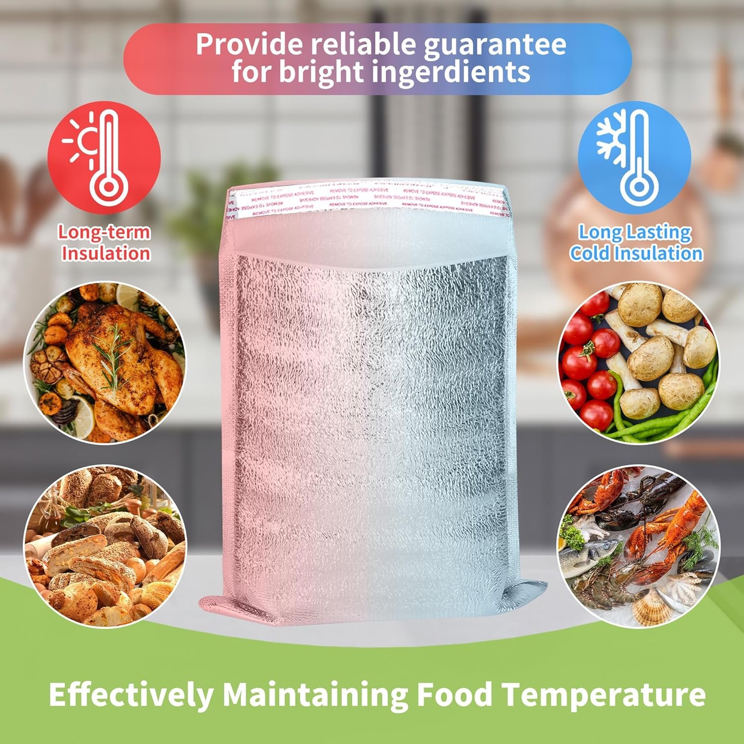 Bolsas Térmicas Reutilizables 13.8'' x 15.7'' 25 Pcs, Personalizadas con Logo, Aislantes para Envíos y Entregas, Proveedor de Forros Térmicos para Empaque de Alimentos.