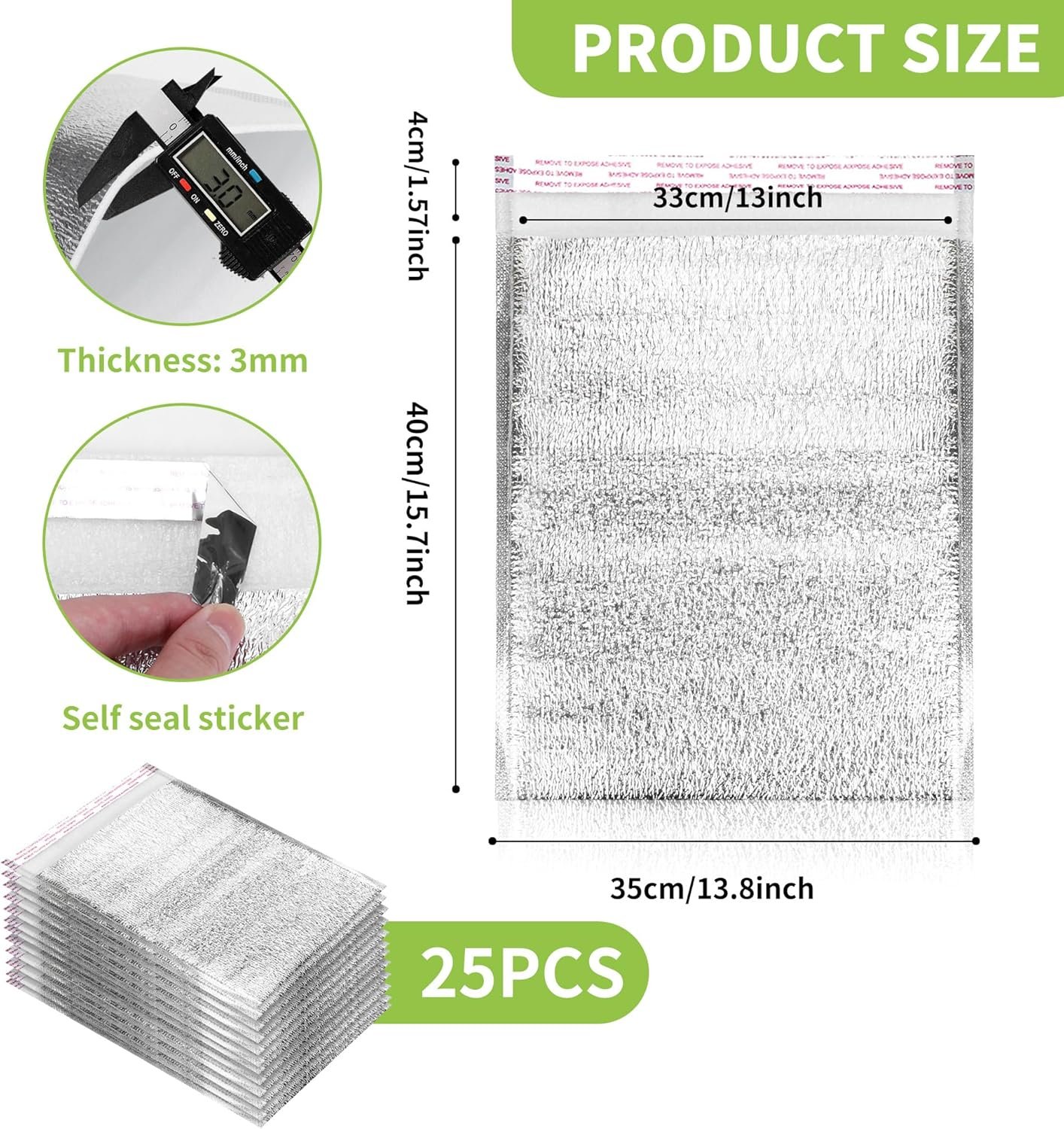 Bolsas Térmicas Reutilizables 13.8'' x 15.7'' 25 Pcs, Personalizadas con Logo, Aislantes para Envíos y Entregas, Proveedor de Forros Térmicos para Empaque de Alimentos.