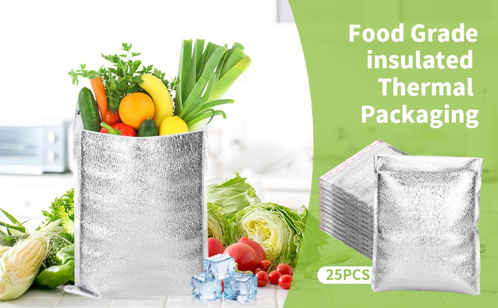 Bolsas Térmicas Reutilizables 13.8'' x 15.7'' 25 Pcs, Personalizadas con Logo, Aislantes para Envíos y Entregas, Proveedor de Forros Térmicos para Empaque de Alimentos.