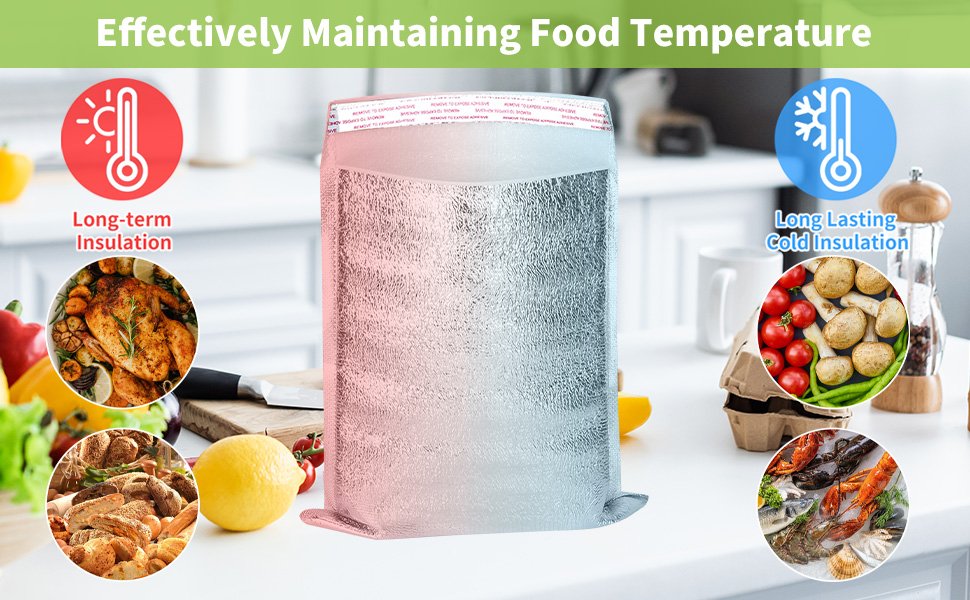 Bolsas Térmicas Reutilizables 13.8'' x 15.7'' 25 Pcs, Personalizadas con Logo, Aislantes para Envíos y Entregas, Proveedor de Forros Térmicos para Empaque de Alimentos.