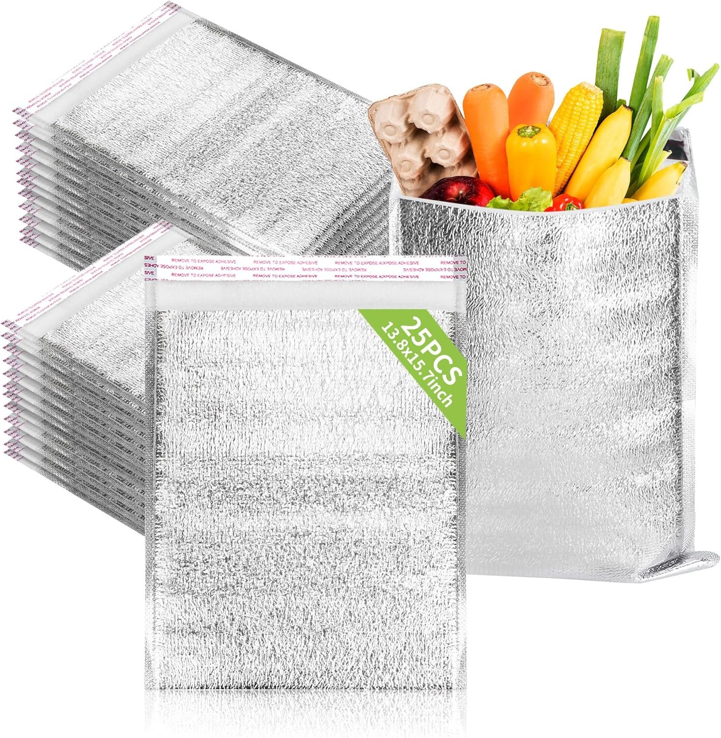 Bolsas Térmicas Reutilizables 13.8'' x 15.7'' 25 Pcs, Personalizadas con Logo, Aislantes para Envíos y Entregas, Proveedor de Forros Térmicos para Empaque de Alimentos.