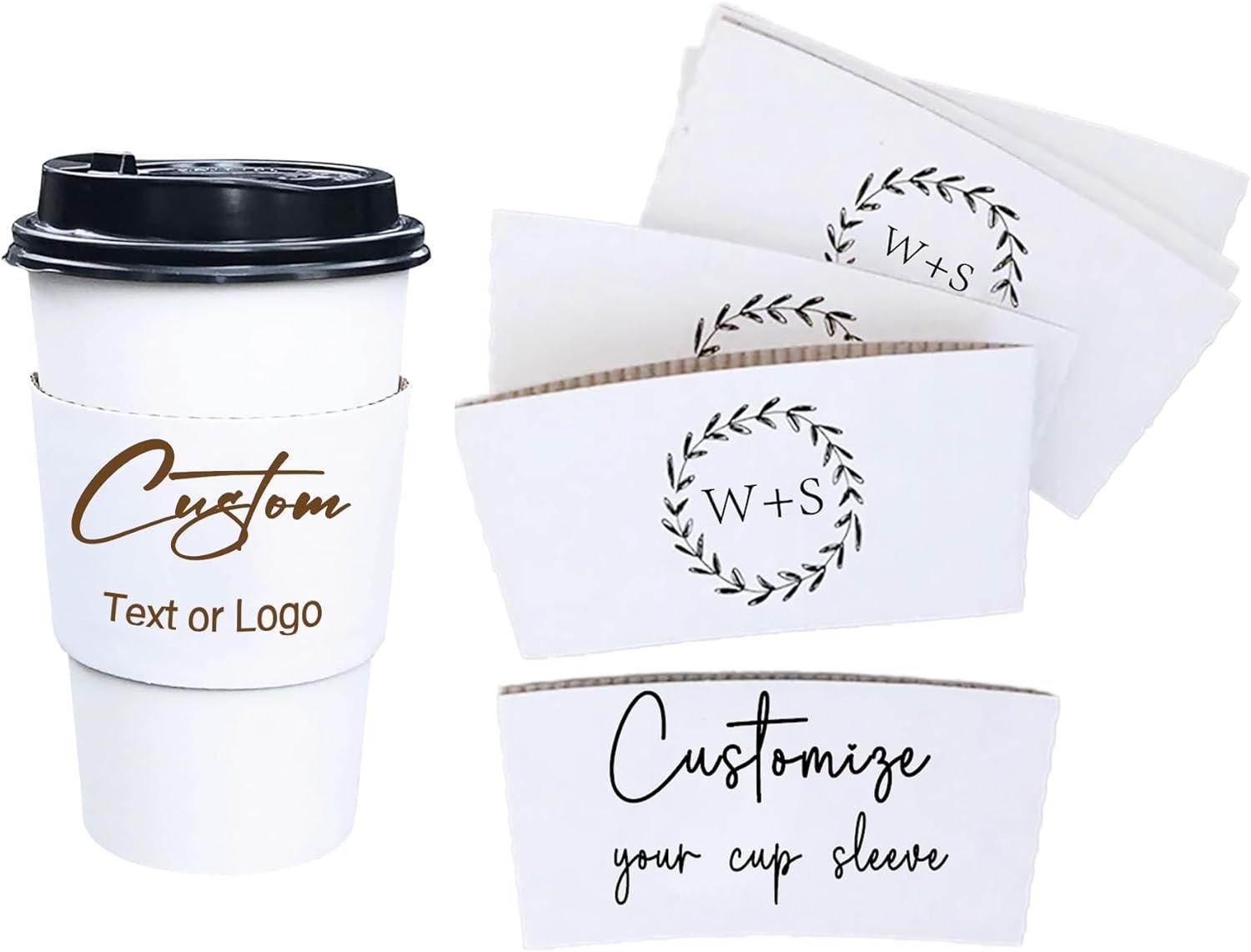 Logo Personalizado Tazas de Cartón Blancas de 10-20 oz, Mangas de Papel Corrugado Desechables Personalizadas para Eventos, Fiesta, Boda, Baby Shower, Aniversario y Compromiso - Proveedor de Soluciones Personalizadas.