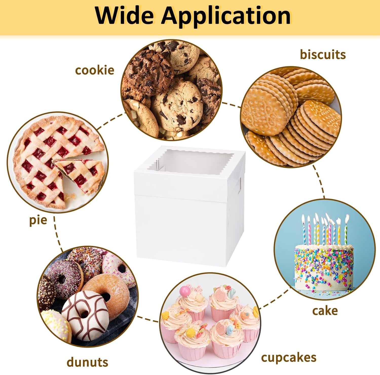 Logo Personalizado Cajas de Pasteles Desechables de 8 Pulgadas con Ventana Grande, Ideal para Fiestas y Eventos, Marca Blanca, Proveedor de Contenedores para Tartas y Cupcakes (8x8x8 Pulgadas)