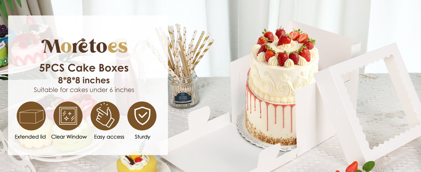 Logo Personalizado Cajas de Pasteles Desechables de 8 Pulgadas con Ventana Grande, Ideal para Fiestas y Eventos, Marca Blanca, Proveedor de Contenedores para Tartas y Cupcakes (8x8x8 Pulgadas)