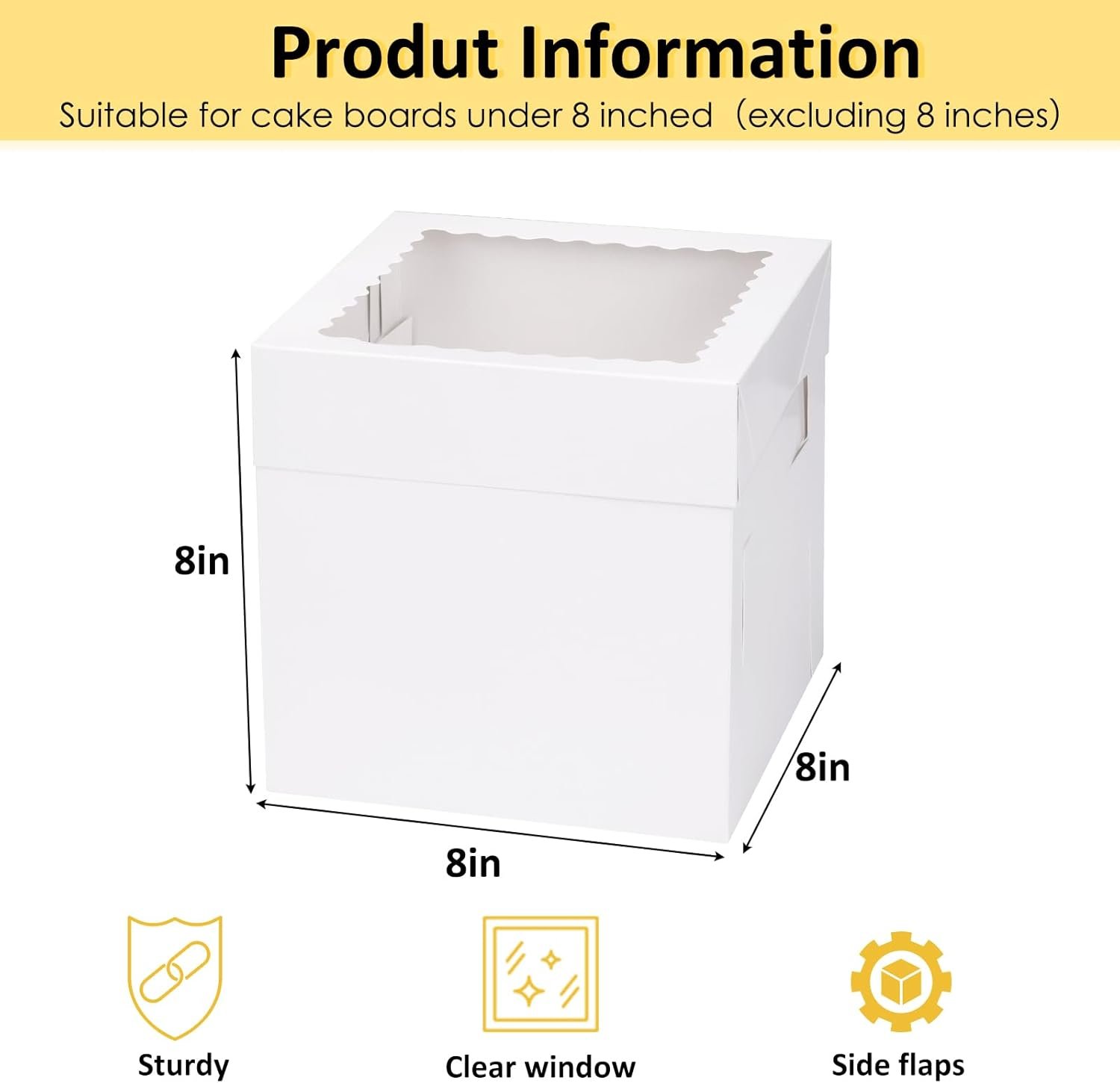 Logo Personalizado Cajas de Pasteles Desechables de 8 Pulgadas con Ventana Grande, Ideal para Fiestas y Eventos, Marca Blanca, Proveedor de Contenedores para Tartas y Cupcakes (8x8x8 Pulgadas)