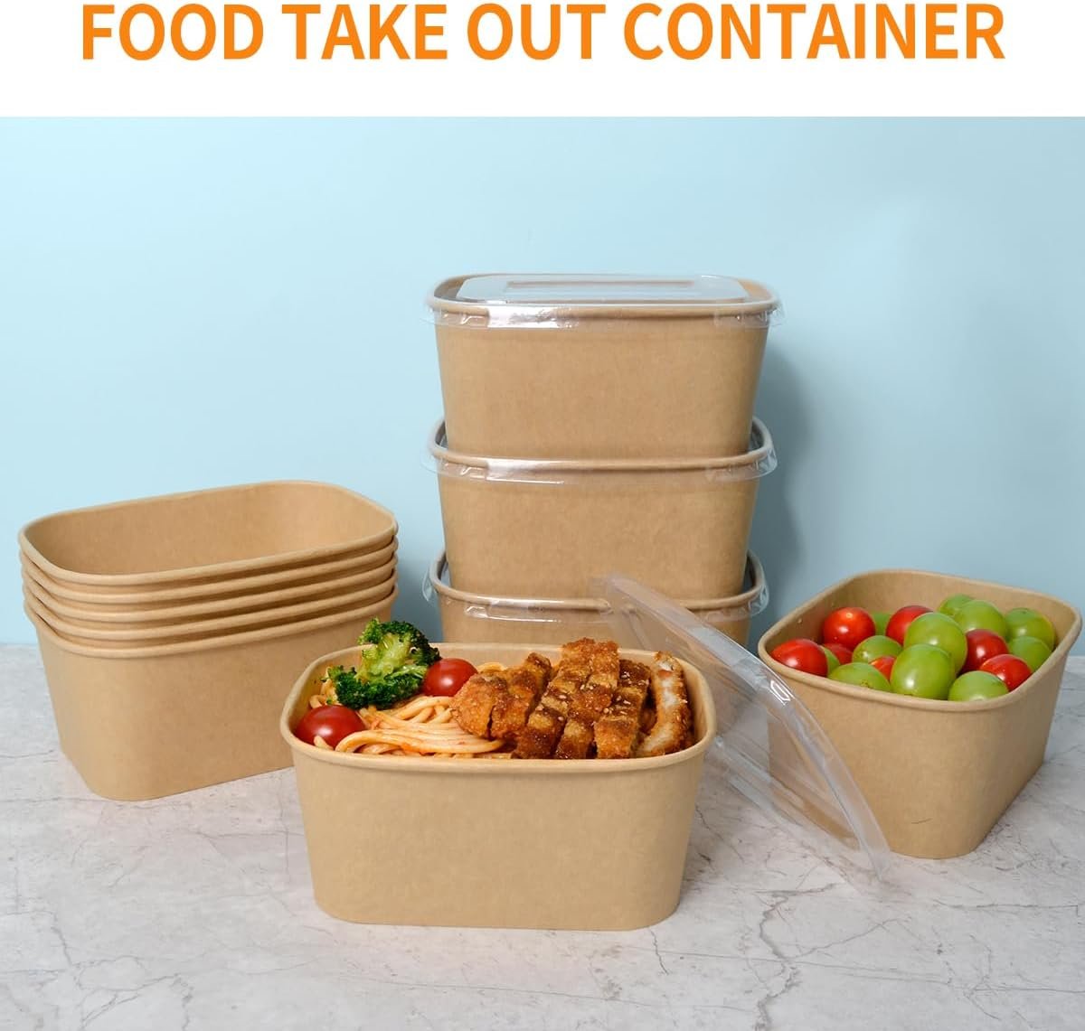 Contenedores de comida de papel de 35 oz con tapa, personalización de Logo, recipientes para preparar comidas aptos para microondas y congelador, 50 tazones y 50 tapas de un Proveedor.