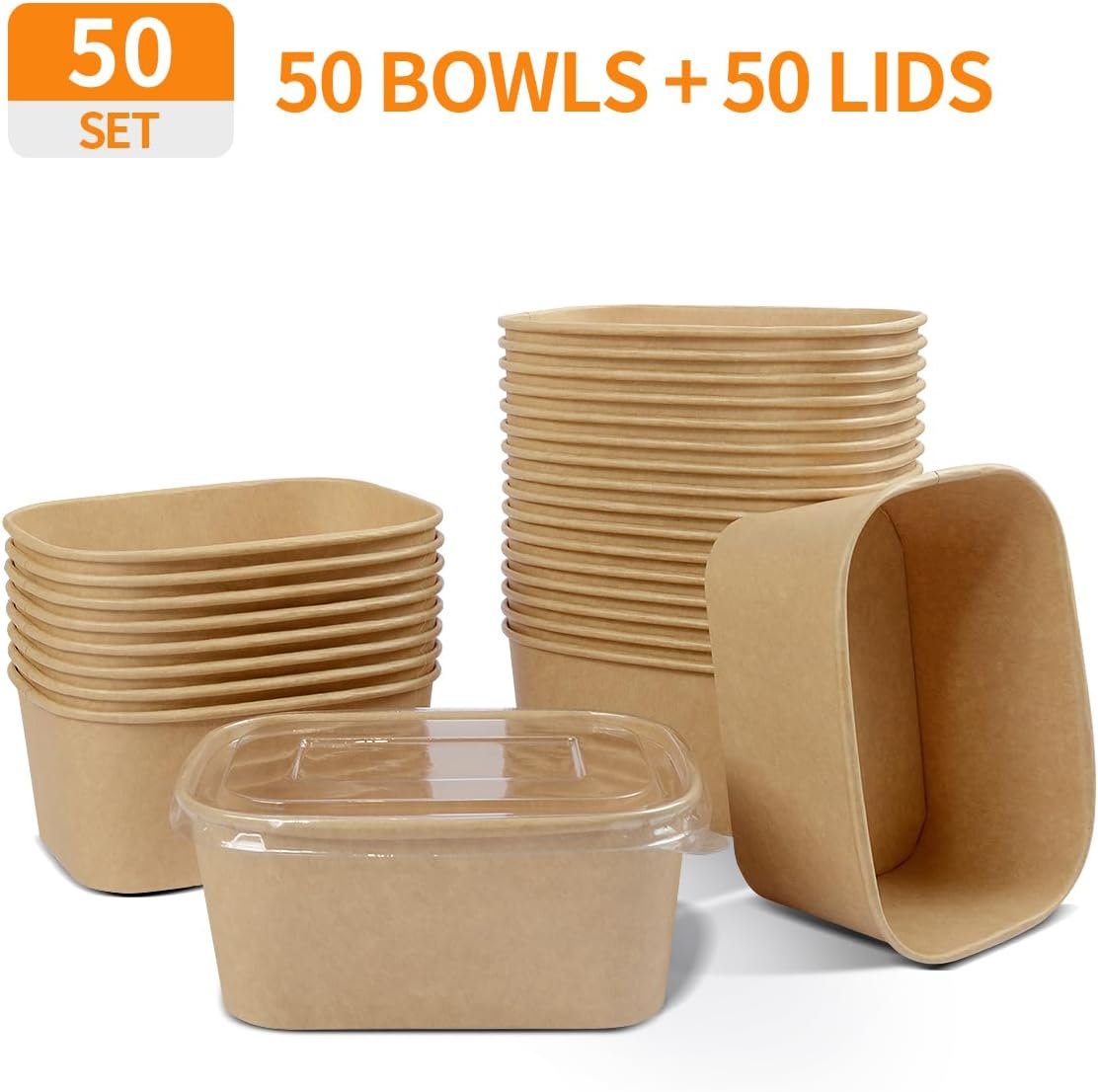 Contenedores de comida de papel de 35 oz con tapa, personalización de Logo, recipientes para preparar comidas aptos para microondas y congelador, 50 tazones y 50 tapas de un Proveedor.