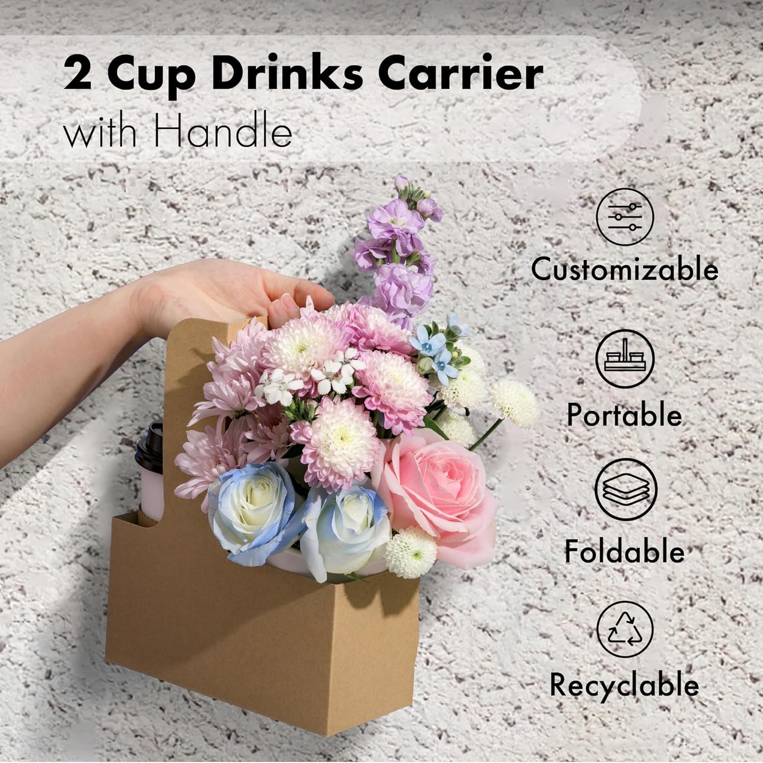 Logo Personalizado Porta Vasos Desechable de 2 Tazas con Asa, 15 Paquetes de Soportes de Papel Kraft para Bebidas de 12-30 oz, Ideal para Café para Llevar y Otras Bebidas, Fabricante de Soluciones para el Día de San Valentín y el Día de la Madre.