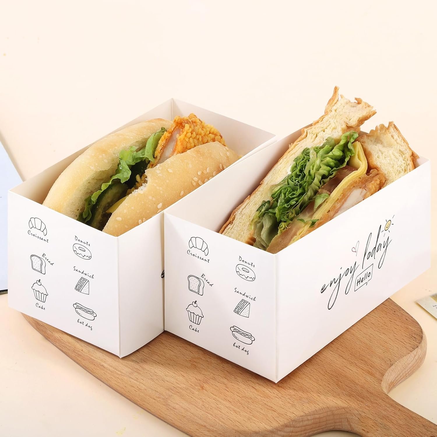 Caja para llevar 60 unidades con Logo Personalizado, envases para sándwiches, donuts, hamburguesas y pasteles, ideal para Marca Blanca, Proveedor de soluciones de empaque.
