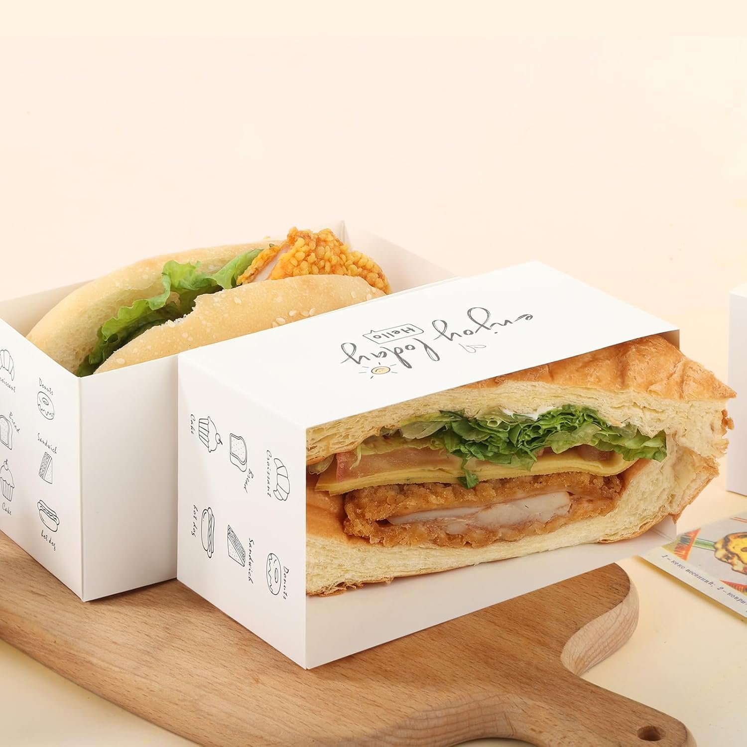 Caja para llevar 60 unidades con Logo Personalizado, envases para sándwiches, donuts, hamburguesas y pasteles, ideal para Marca Blanca, Proveedor de soluciones de empaque.