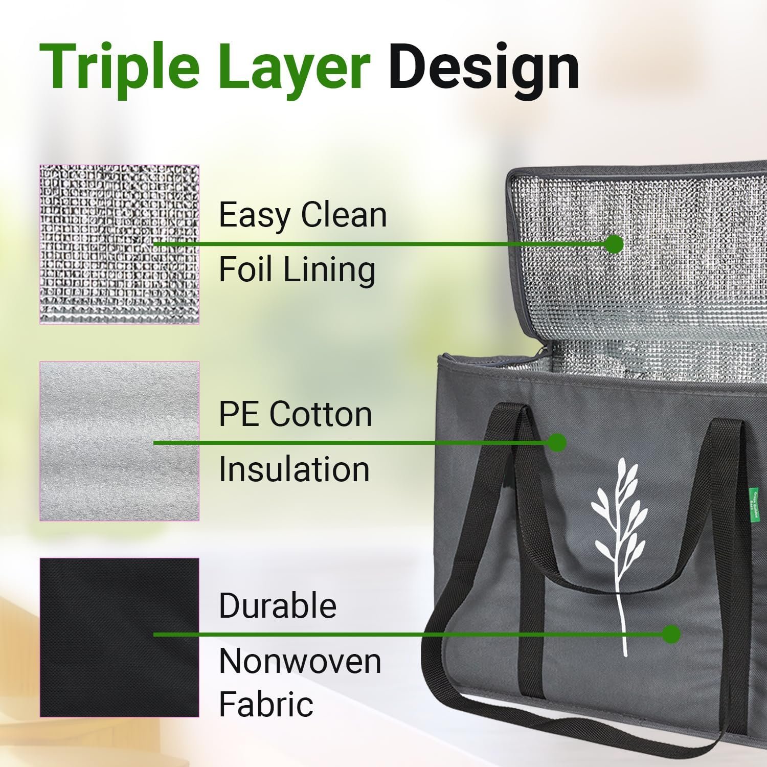 Bolsas térmicas reutilizables personalizadas con logo – Pack de 2, foldables, ideales para uso diario, compras, entregas de alimentos – 16”x9”x13”, marca blanca de fábrica. Bolsas térmicas reutilizables personalizadas con logo – Pack de 2, foldables, ideales para uso diario, compras, entregas de alimentos – 16”x9”x13”, marca blanca de fábrica.