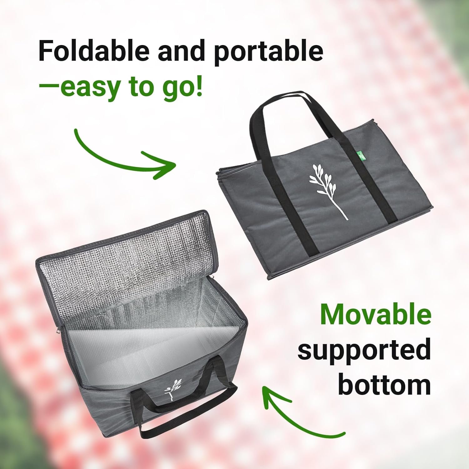 Bolsas térmicas reutilizables personalizadas con logo – Pack de 2, foldables, ideales para uso diario, compras, entregas de alimentos – 16”x9”x13”, marca blanca de fábrica. Bolsas térmicas reutilizables personalizadas con logo – Pack de 2, foldables, ideales para uso diario, compras, entregas de alimentos – 16”x9”x13”, marca blanca de fábrica.