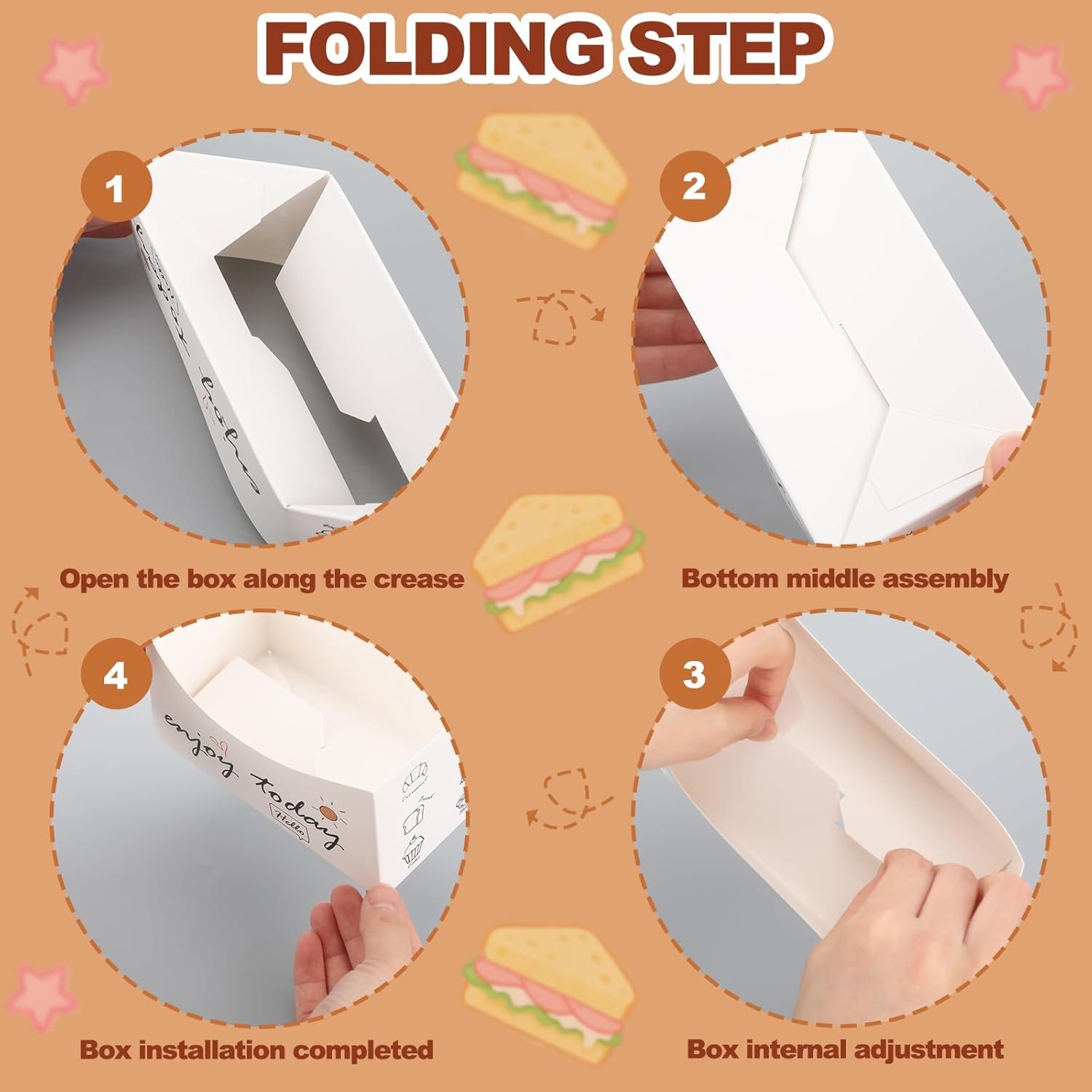 Cajas de papel plegables para sándwich, 100 piezas 5