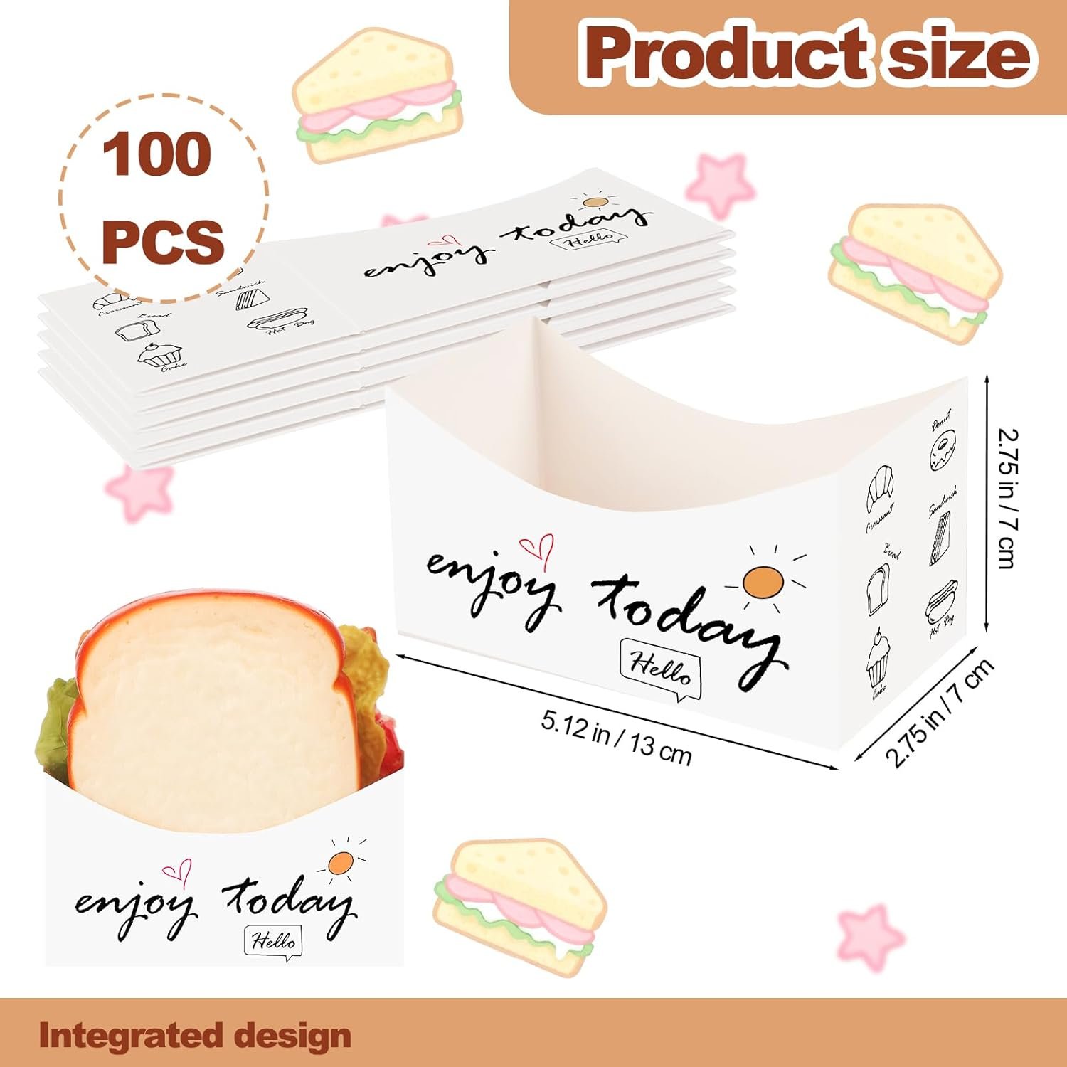 Cajas de papel plegables para sándwich, 100 piezas 5