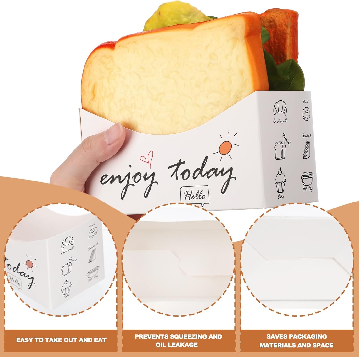 Cajas de papel plegables para sándwich, 100 piezas 5