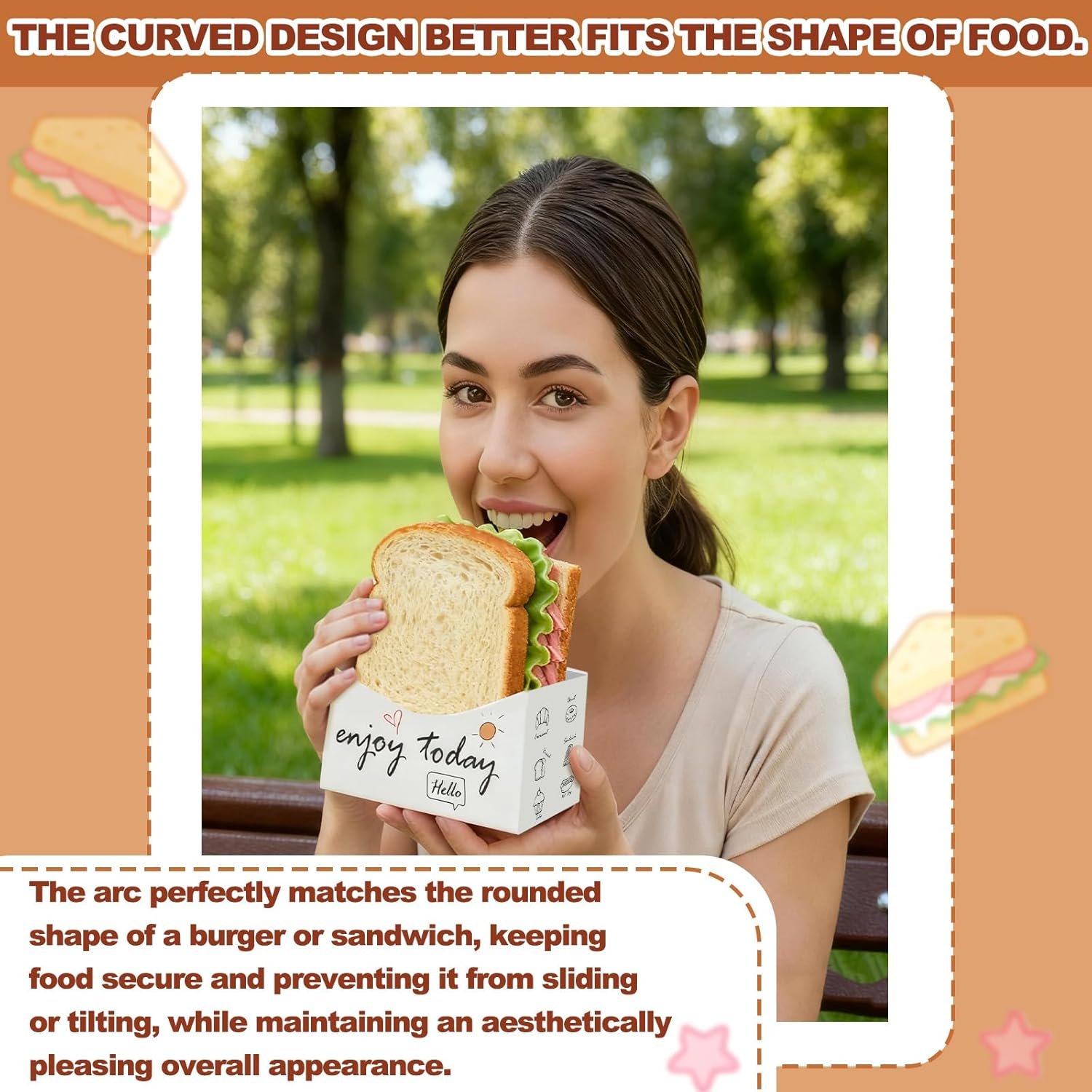 Cajas de papel plegables para sándwich, 100 piezas 5