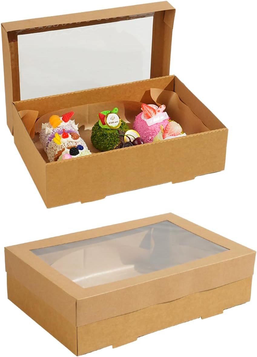 Cajas de pastelería con ventana, 10 unidades, 11.8x7.87x3.15 pulgadas, cajas de cartón para galletas, contenedores para llevar pasteles, tartas, muffins y pasteles, Marca Blanca, Proveedor.