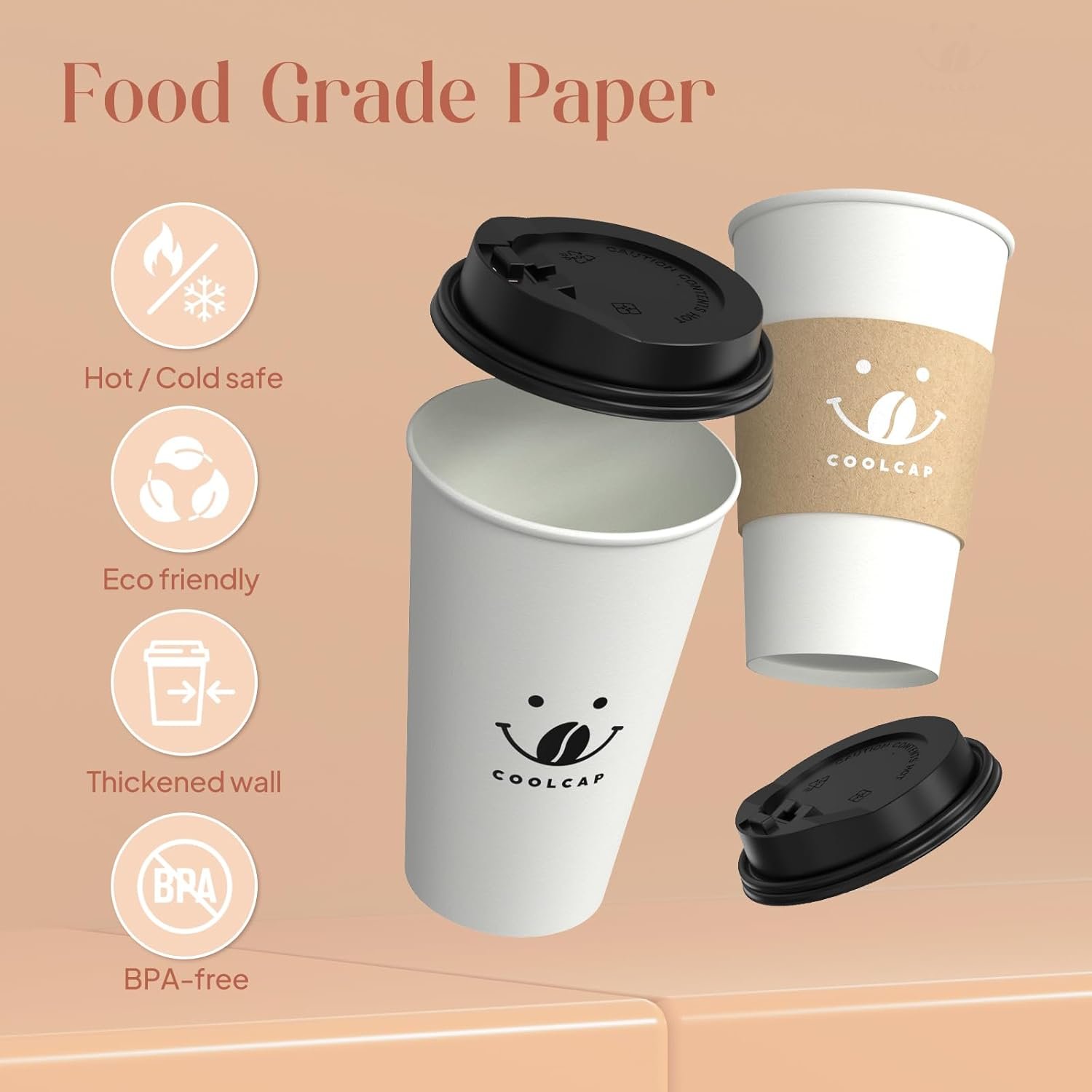 Tazas de café de 16 onzas con tapas y mangas, 100 unidades a granel para bebidas calientes, marca blanca personalizable, proveedor de tazas de papel desechables para café caliente.