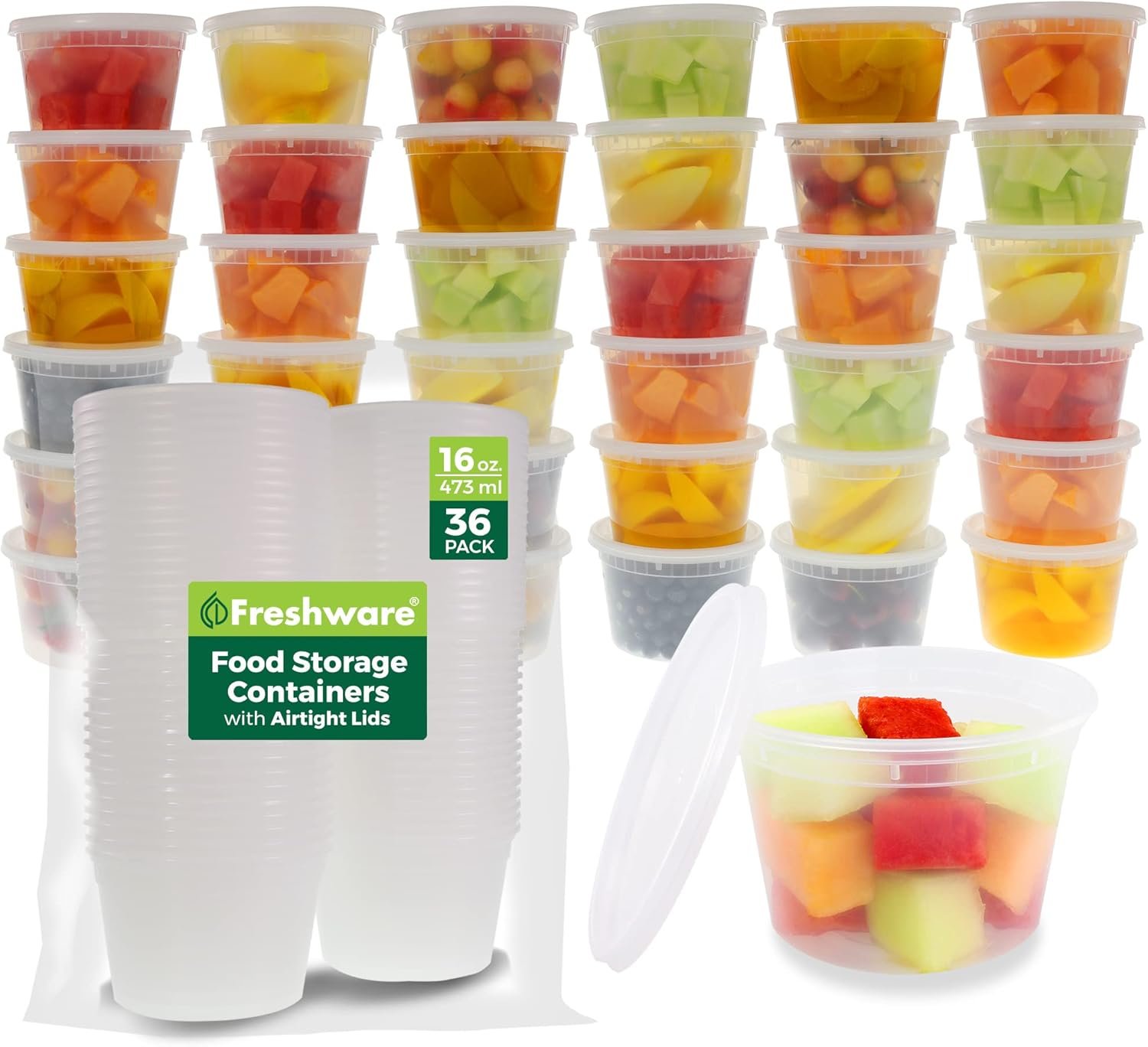 Logo Personalizado Contenedores de Almacenamiento de Alimentos 36 Set 16 oz Recipientes de Plástico para Deli con Tapas, para Slime, Sopa, y Preparación de Comidas | A Prueba de Fugas | Apilables | Apto para Microondas/Lavavajillas/Congelador | Marca Blanca | Proveedor