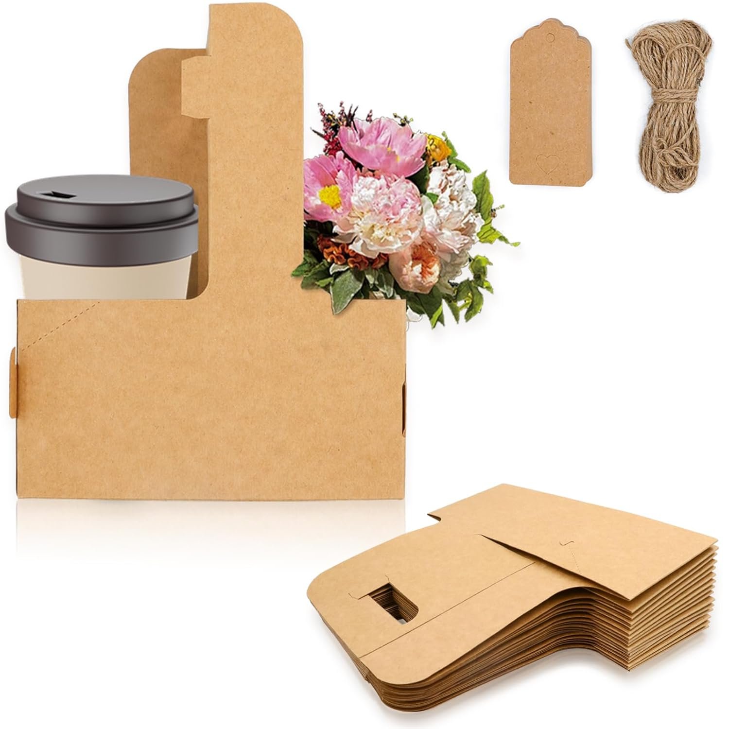 Logo Personalizado Portador de Bebidas de 30 Piezas con Mango, Soportes Plegables para Bebidas Calientes y Frías, Ideal para Café, Té, Comida para Llevar y Entregas, Reutilizables y Portátiles de Proveedor.