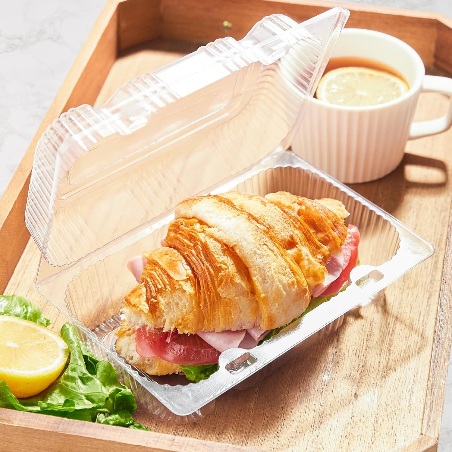 Contenedores plásticos transparentes con bisagra 40 unidades, cajas desechables para alimentos con tapa, ideales para postres, porciones de pastel, sándwiches, ensaladas y galletas (7.2 × 4.7 × 3 pulgadas) con Logo Personalizado, fabricación de alta calidad en Fábrica.