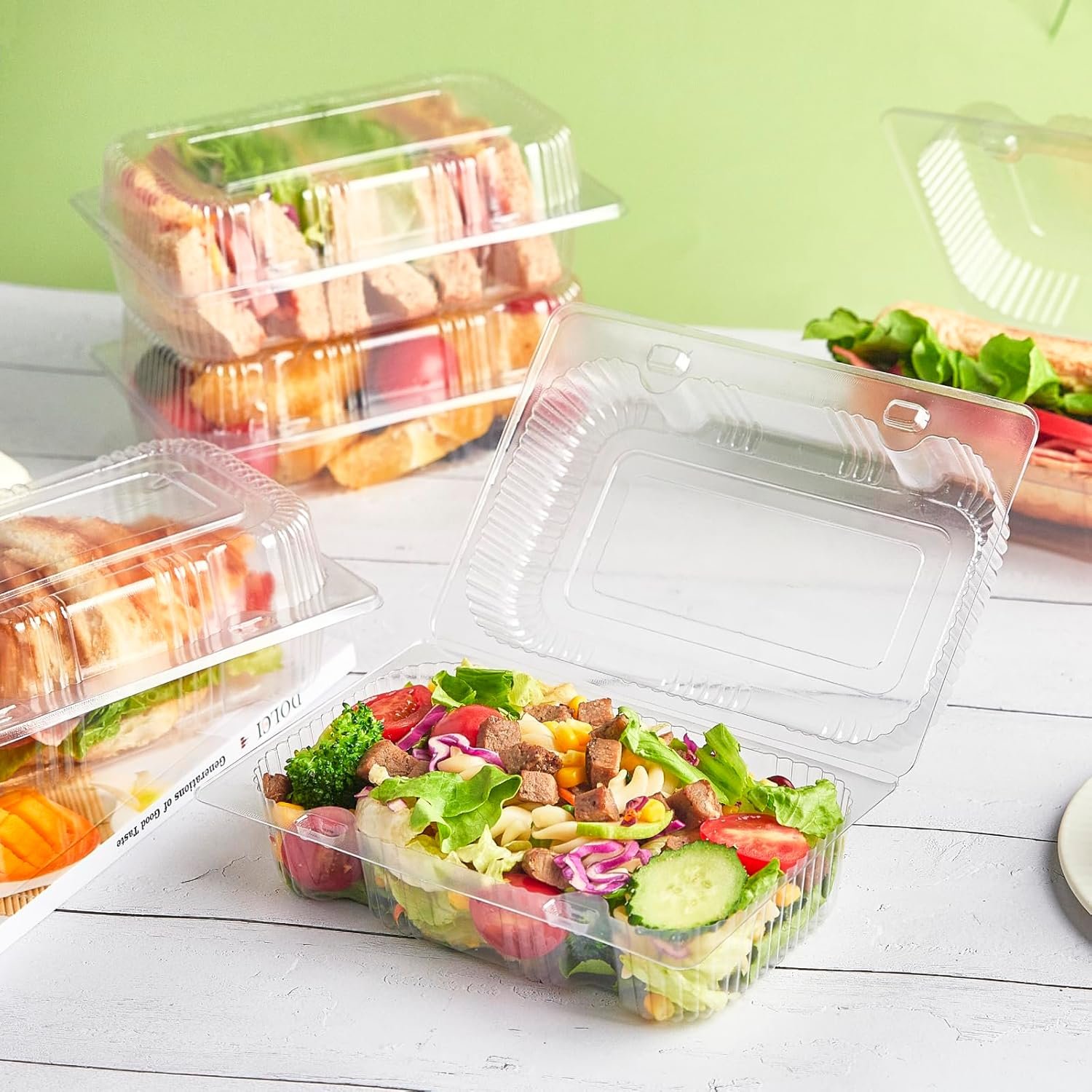 Contenedores plásticos transparentes con bisagra 40 unidades, cajas desechables para alimentos con tapa, ideales para postres, porciones de pastel, sándwiches, ensaladas y galletas (7.2 × 4.7 × 3 pulgadas) con Logo Personalizado, fabricación de alta calidad en Fábrica.