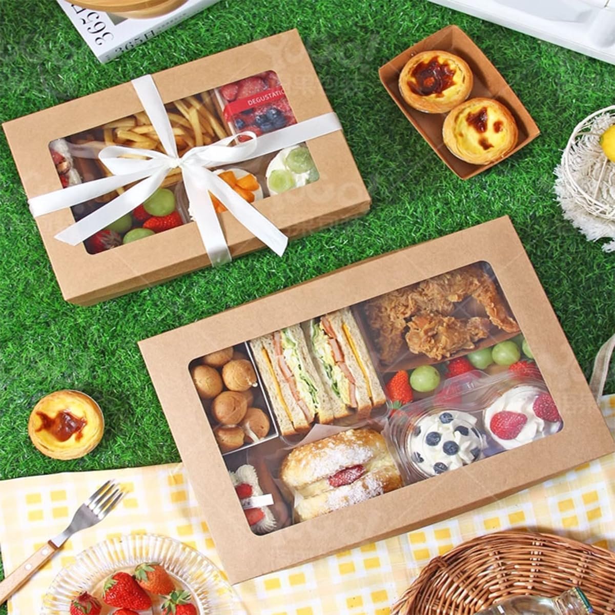 Cajas de pastelería con ventana, 17.7x12.2x3.15 pulgadas, cajas grandes para galletas, marca blanca y logotipo personalizado, proveedor de envases para tartas, pasteles, muffins y otros dulces.