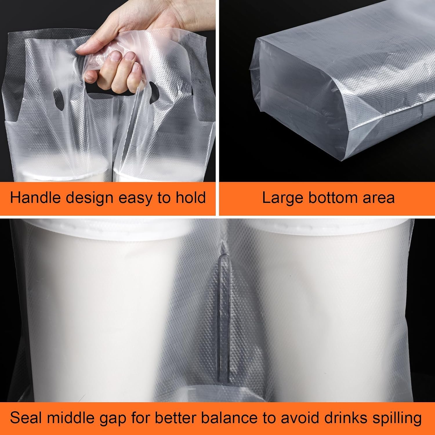 Logo Personalizado para Transportar Bebidas, Porta Vasos Transparente con Asa para Café, Té, Jugo, Bolsas Plásticas para Bebidas, Soluciones Portátiles para Llevar de Café/Restaurante/Bar (1 vaso, 100 Unidades) Proveedor