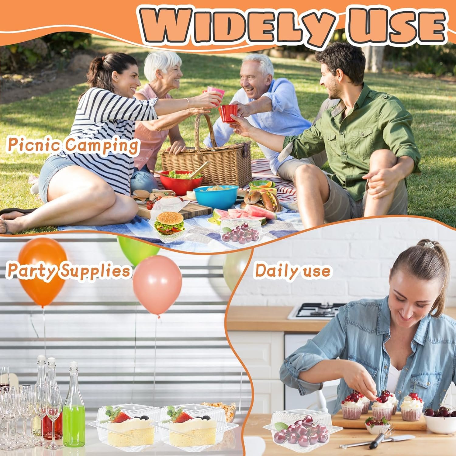 Contenedores de plástico desechables con logo personalizado, envases de comida cuadrados claros con tapa para ensaladas, pastas y hamburguesas (13.5 x 12 x 7 cm), marca blanca de proveedor.