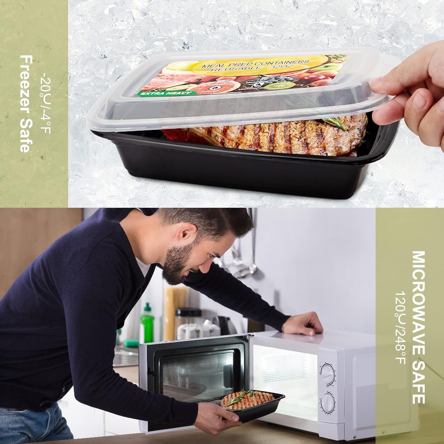 Logo Personalizado - Contenedores de Comida para Preparar Comidas 32oz, Recipientes de Plástico Reutilizables, A Prueba de Fugas con Tapa, Sin BPA, Aptos para Microondas/Lavavajillas/Freezer, Proveedor Fábrica.
