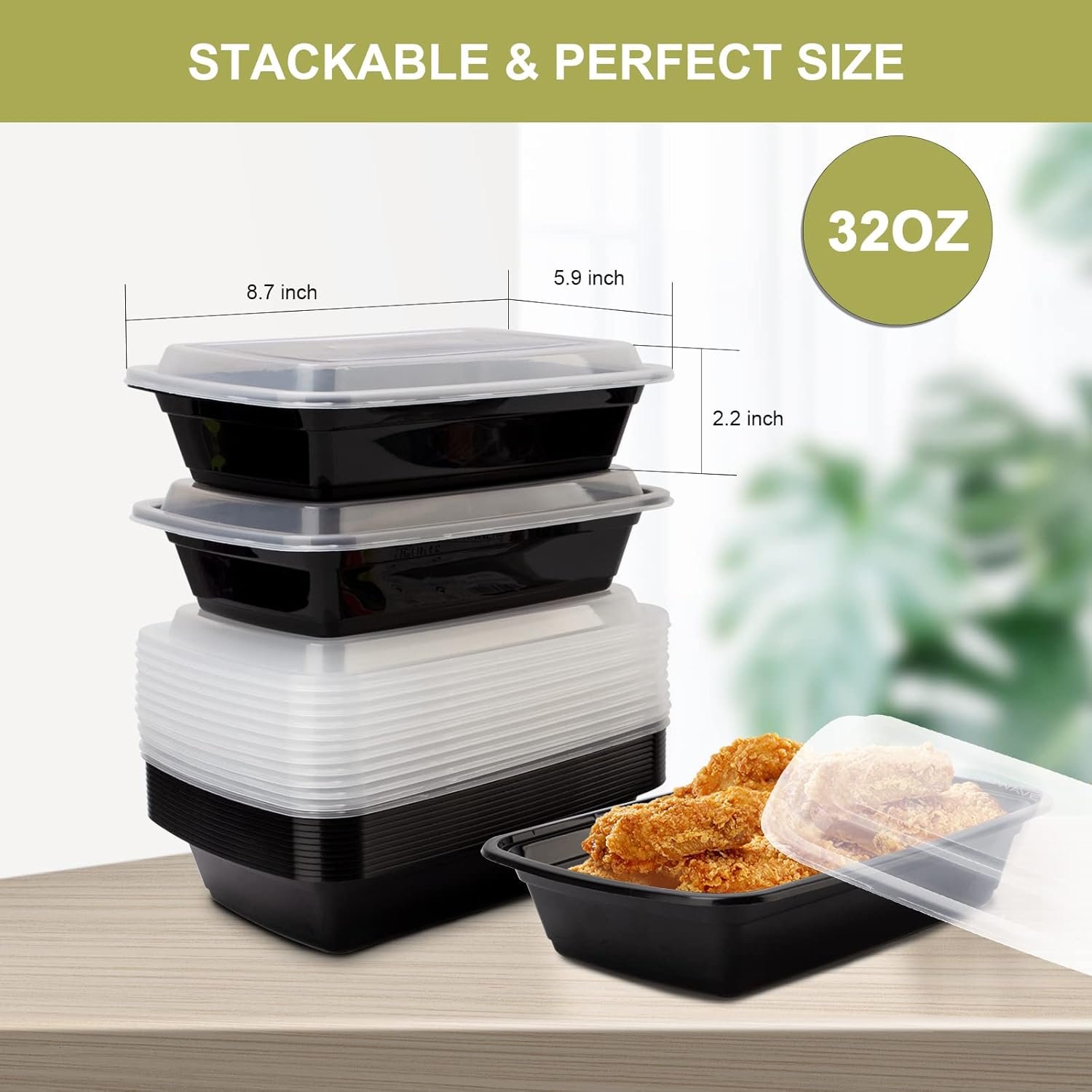 Logo Personalizado - Contenedores de Comida para Preparar Comidas 32oz, Recipientes de Plástico Reutilizables, A Prueba de Fugas con Tapa, Sin BPA, Aptos para Microondas/Lavavajillas/Freezer, Proveedor Fábrica.