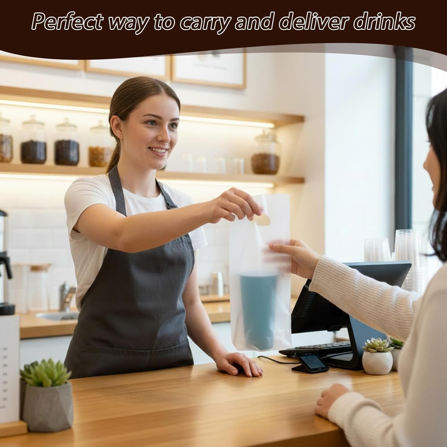 Bolsas Portavasos de Plástico Transparentes de 11x6 Pulgadas con Mango para Café, Té, Jugo, Entrega y Comida para Llevar - Logo Personalizado, Marca Blanca, Proveedor Bolsas Portavasos de Plástico Transparentes de 11x6 Pulgadas con Mango para Café, Té, Jugo, Entrega y Comida para Llevar - Logo Personalizado, Marca Blanca, Proveedor