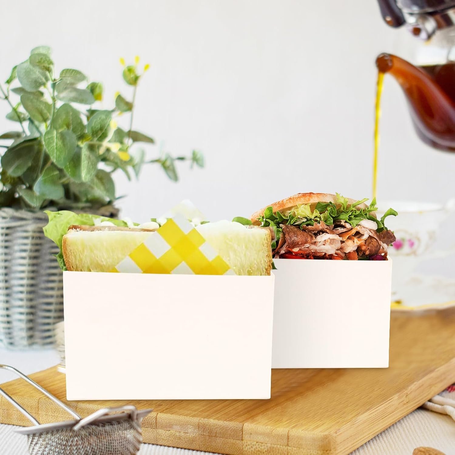 Cajas de Empaque para Sándwich con Logo Personalizado, 200 Pcs de Cajas de Papel para Comida para Llevar, Bandeja para Pan Tostado para Restaurante, Picnic y Fiesta, Proveedor de Calidad
