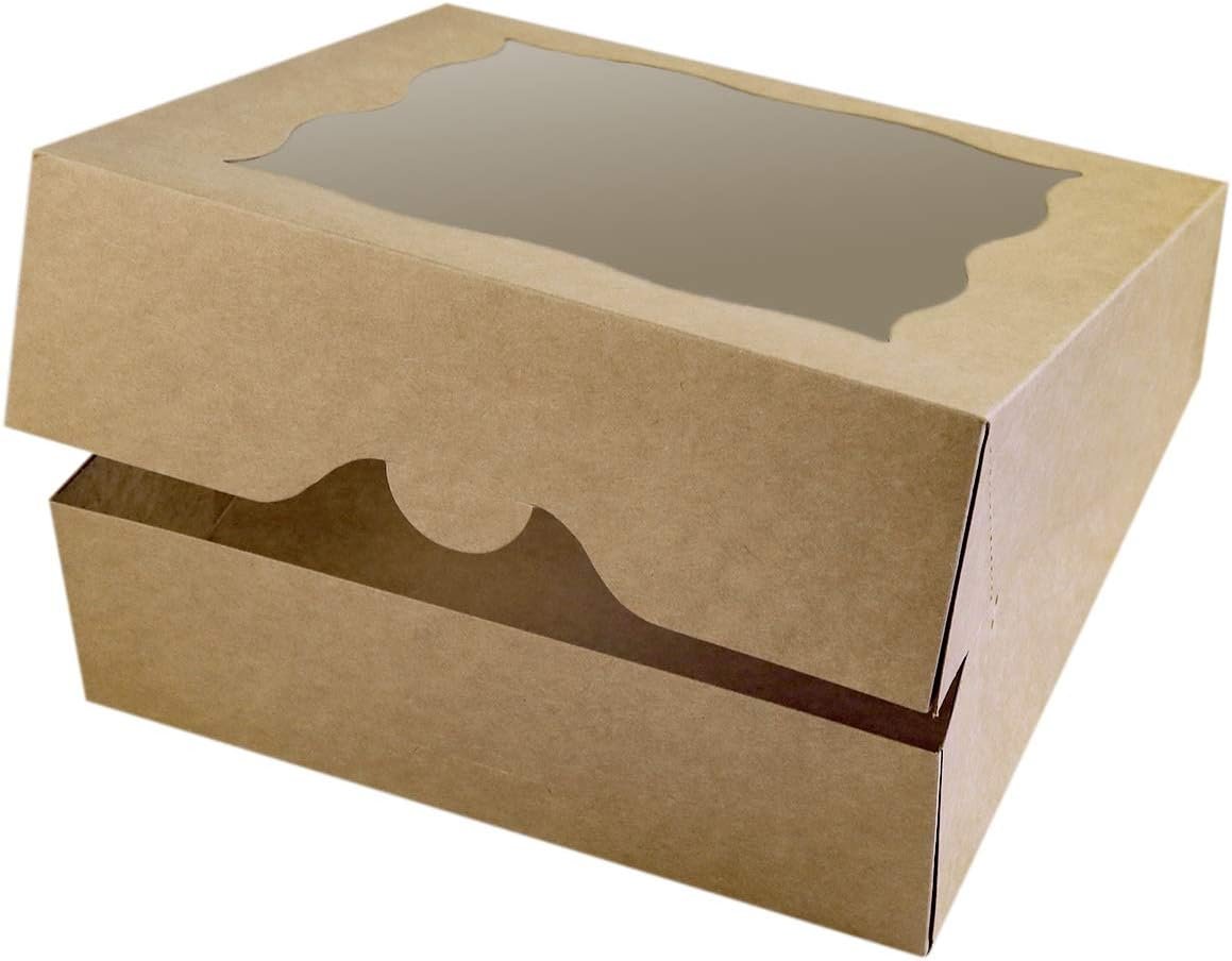 Logo Personalizado Cajas de Panadería con Ventana de PVC 15-Pack 10"x10"x3" para Tartas y Galletas, Caja Grande de Papel Kraft Natural, Proveedor 10x10x3 pulgadas.