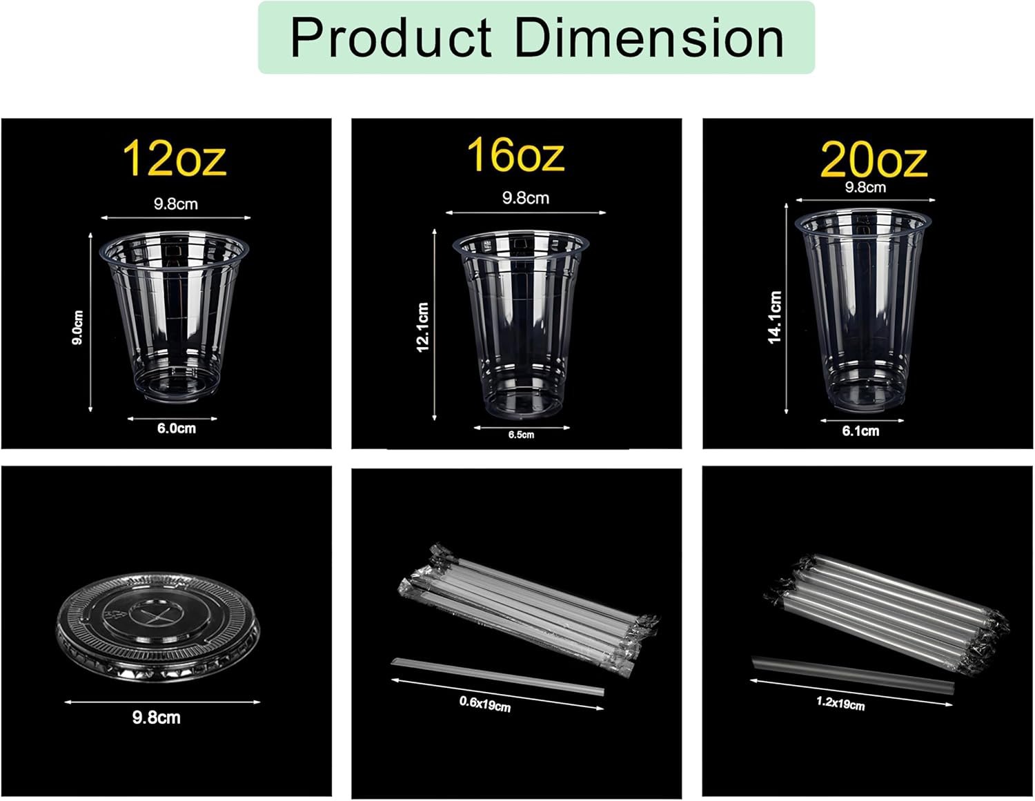 Tazas Plásticas Transparentes de 12oz con Etiquetas Personalizadas para Iced Coffee y Bebidas Frías, Set de Vasos Desechables con Logo Personalizado, Proveedor de Marca Blanca.