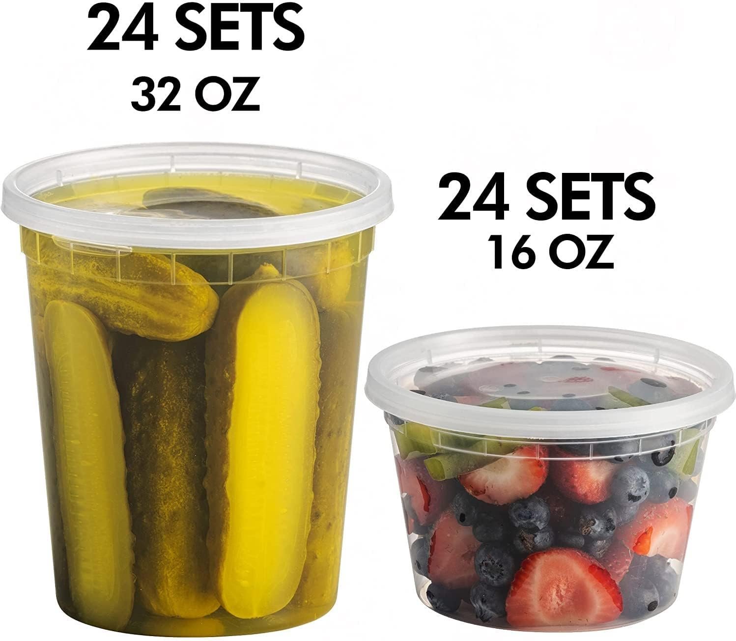 Contenedores de Almacenamiento de Comida Deli con Tapa - (48 Sets) 24-32 Oz Quart y 24-16 Oz Pint Tamaño Plástico Airtight para Comidas para Llevar, Sin BPA, Apto para Lavavajillas y Microondas - Marca Blanca de Proveedor
